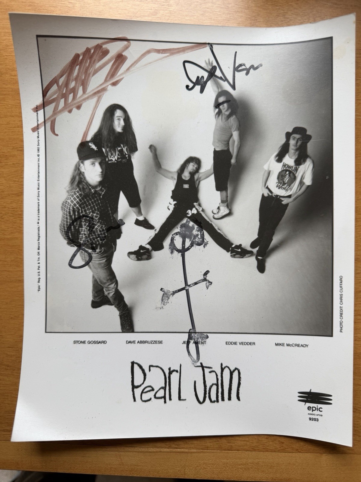 Pearl Jam Autographed Original 8x10 Black & White Photo Epic Records Promo