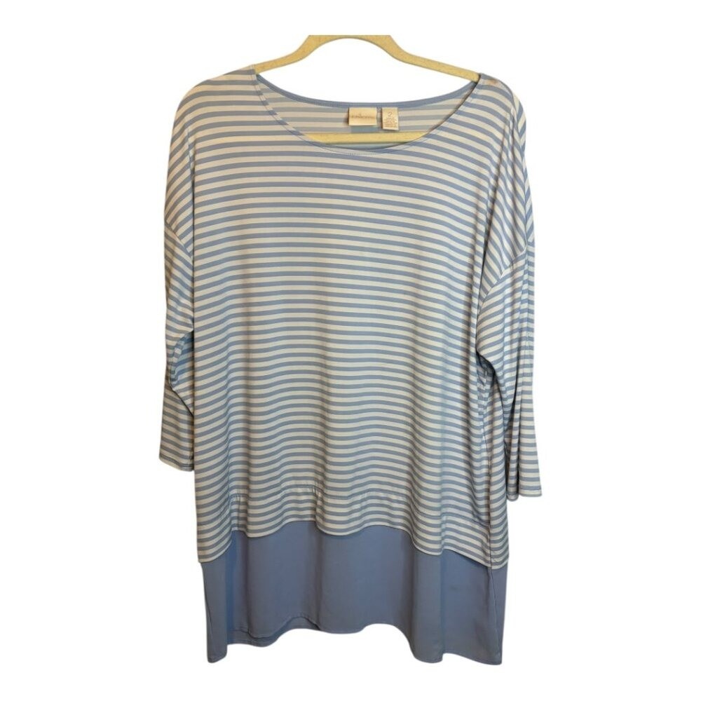 Chico\'s Blouse Women\'s Size Large Tunic Stripes Blue White Chico\'s 3