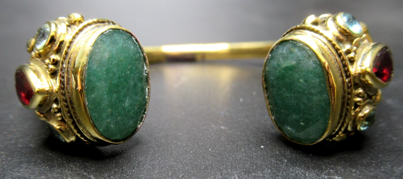 Gorgeous Genuine Jade Garnet Stone Cuff Bracelet
