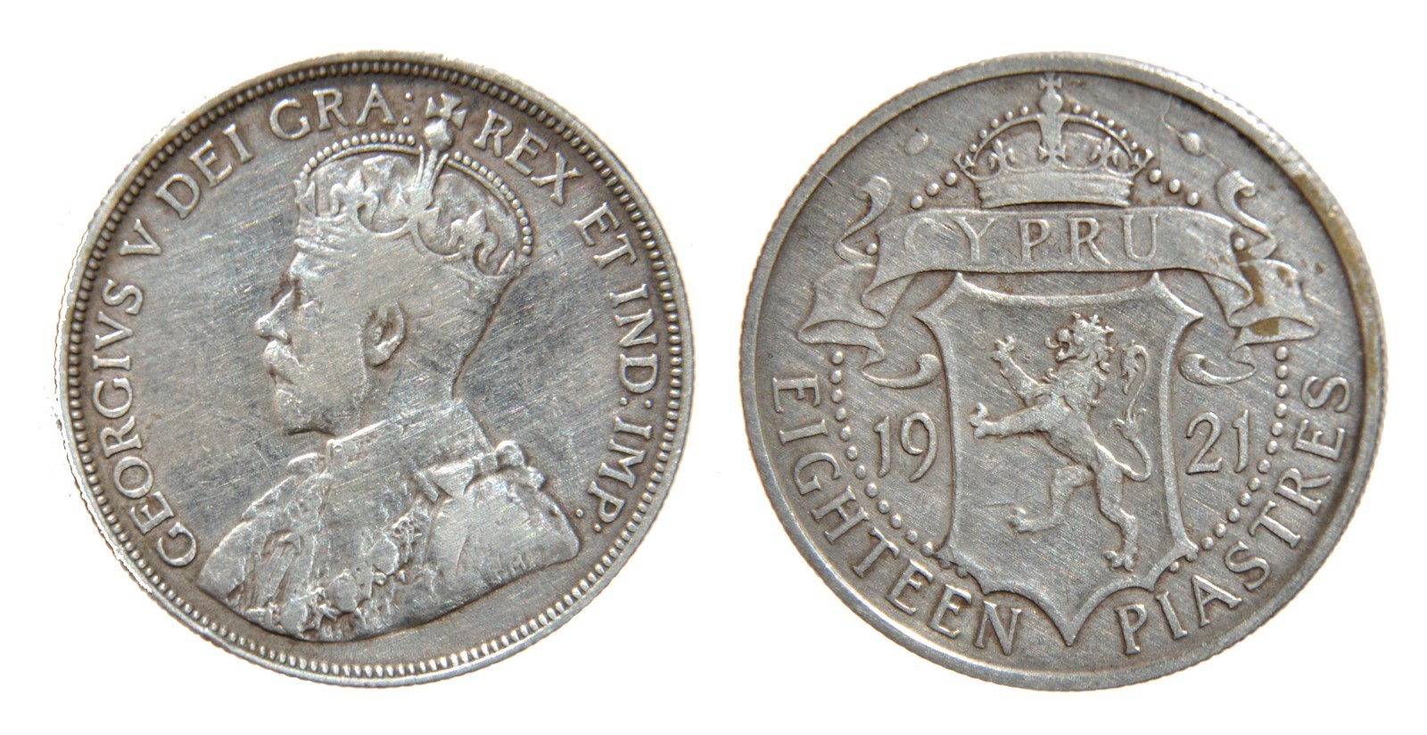 Cyprus. George V. 18 Piastres 1921. Cyprus. George V. 18 Piastres 1921.