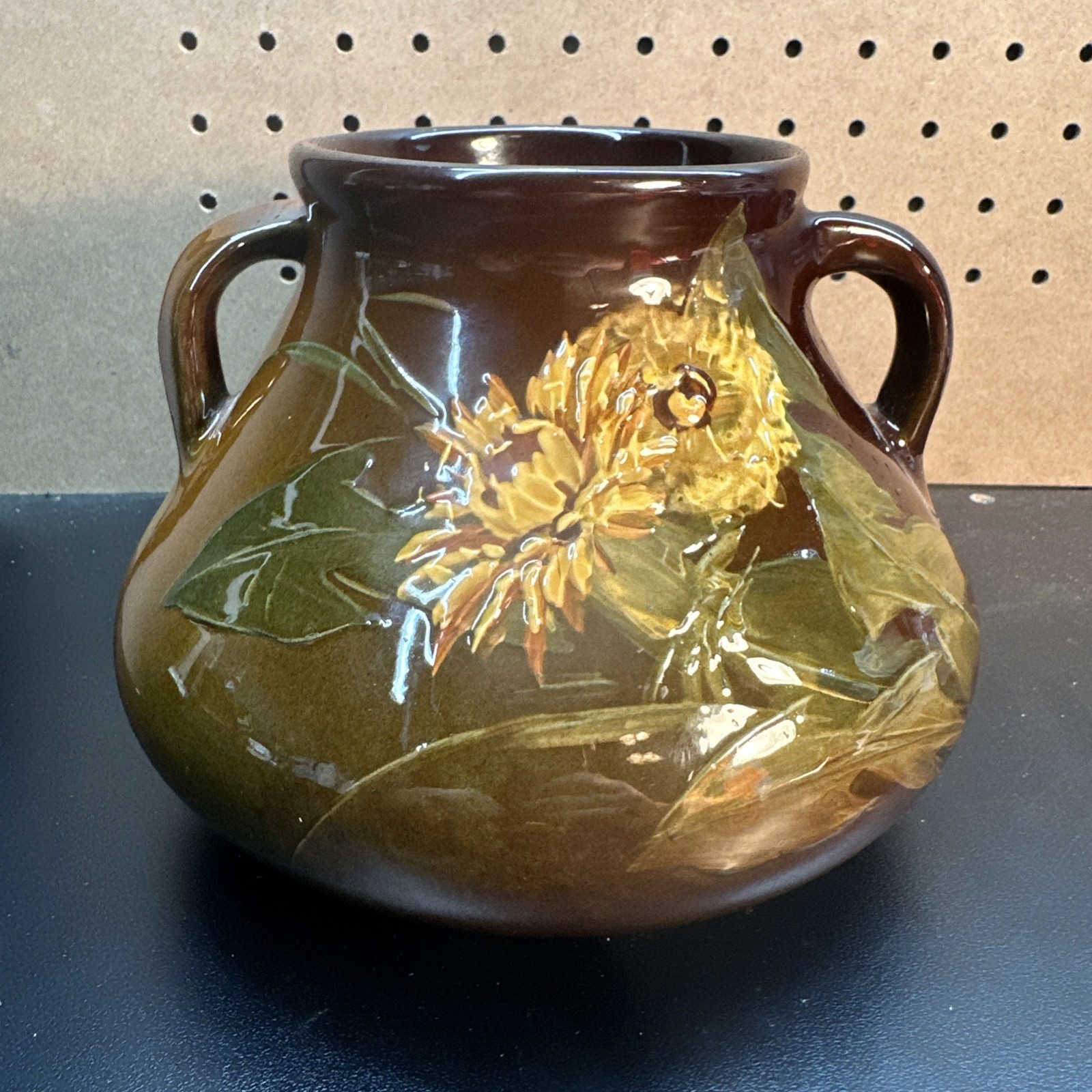 Roseville Pottery Rozane Ware Standard Glaze Decorated Vase Double Handle Roseville Pottery Rozane Ware Standard Glaze Decorated Vase Double Handle