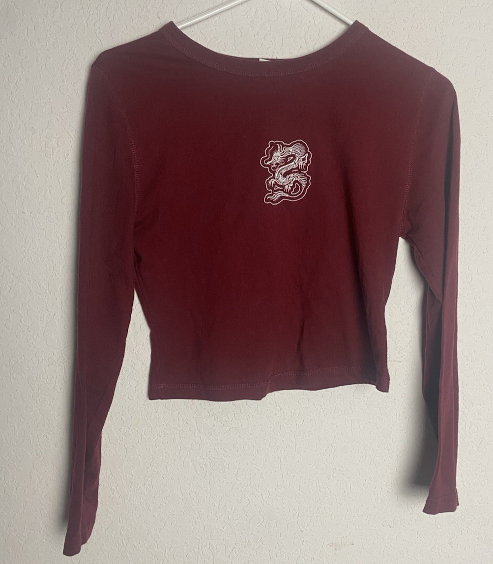 Rue 21 Burgundy Sleeve Cropped Top Size Medium Ribbed
