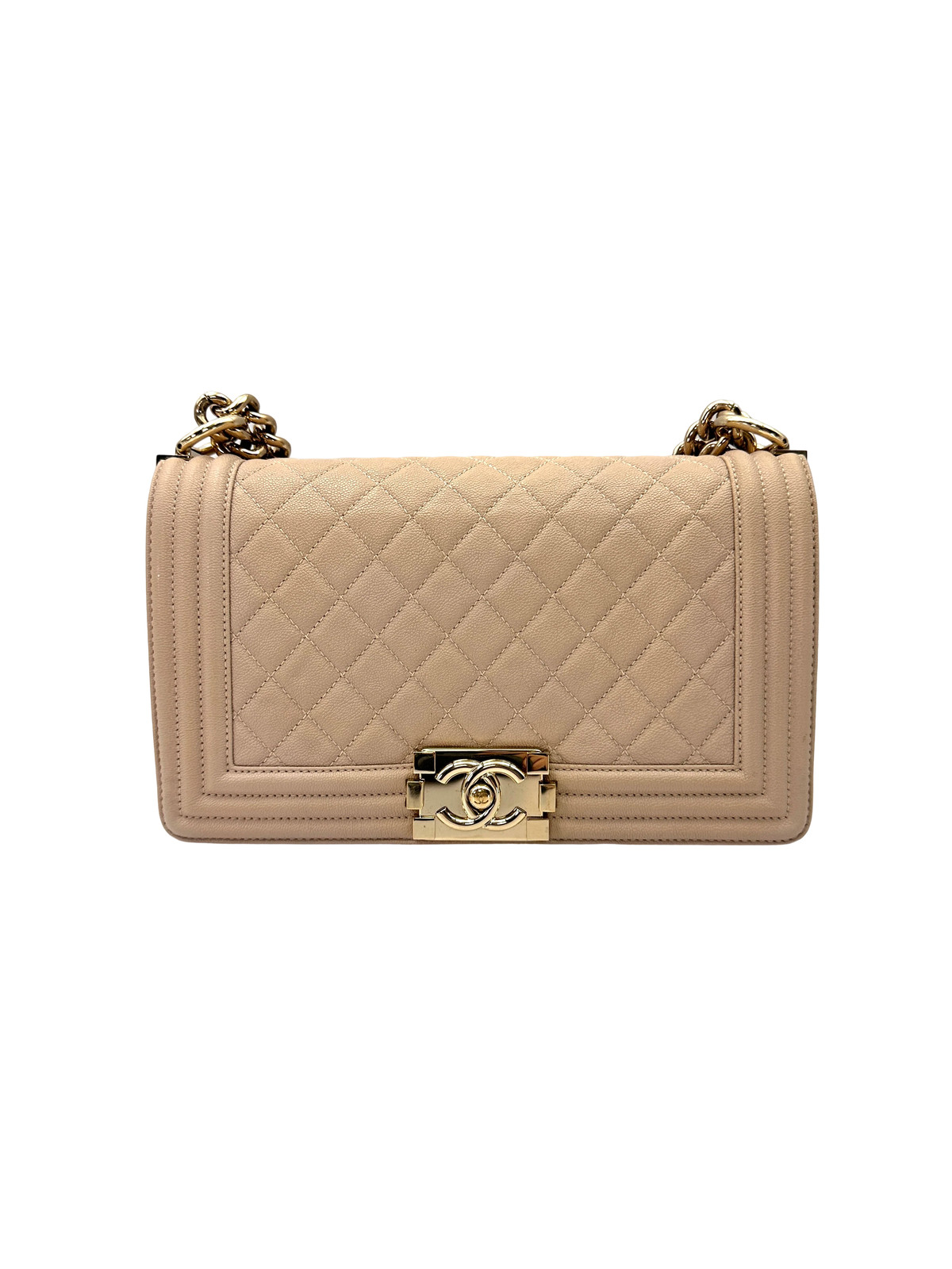 Chanel LeBoy Beige Quilted Medium Size Flap Bag With Gold Buckle(27***20) Chanel LeBoy Beige Quilted Medium Size Flap Bag With Gold Buckle(27***20)