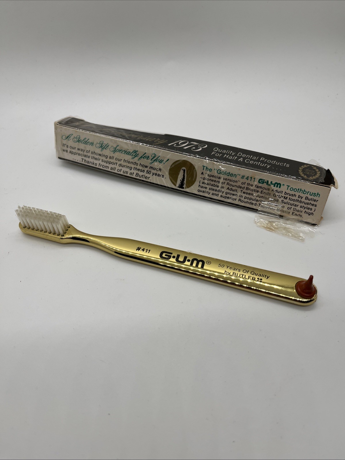 Vintage Butler Gold Anniversary Toothbrush 1973 DDS dental Dentists Pharma Vintage Butler Gold Anniversary Toothbrush 1973 DDS dental Dentists Pharma