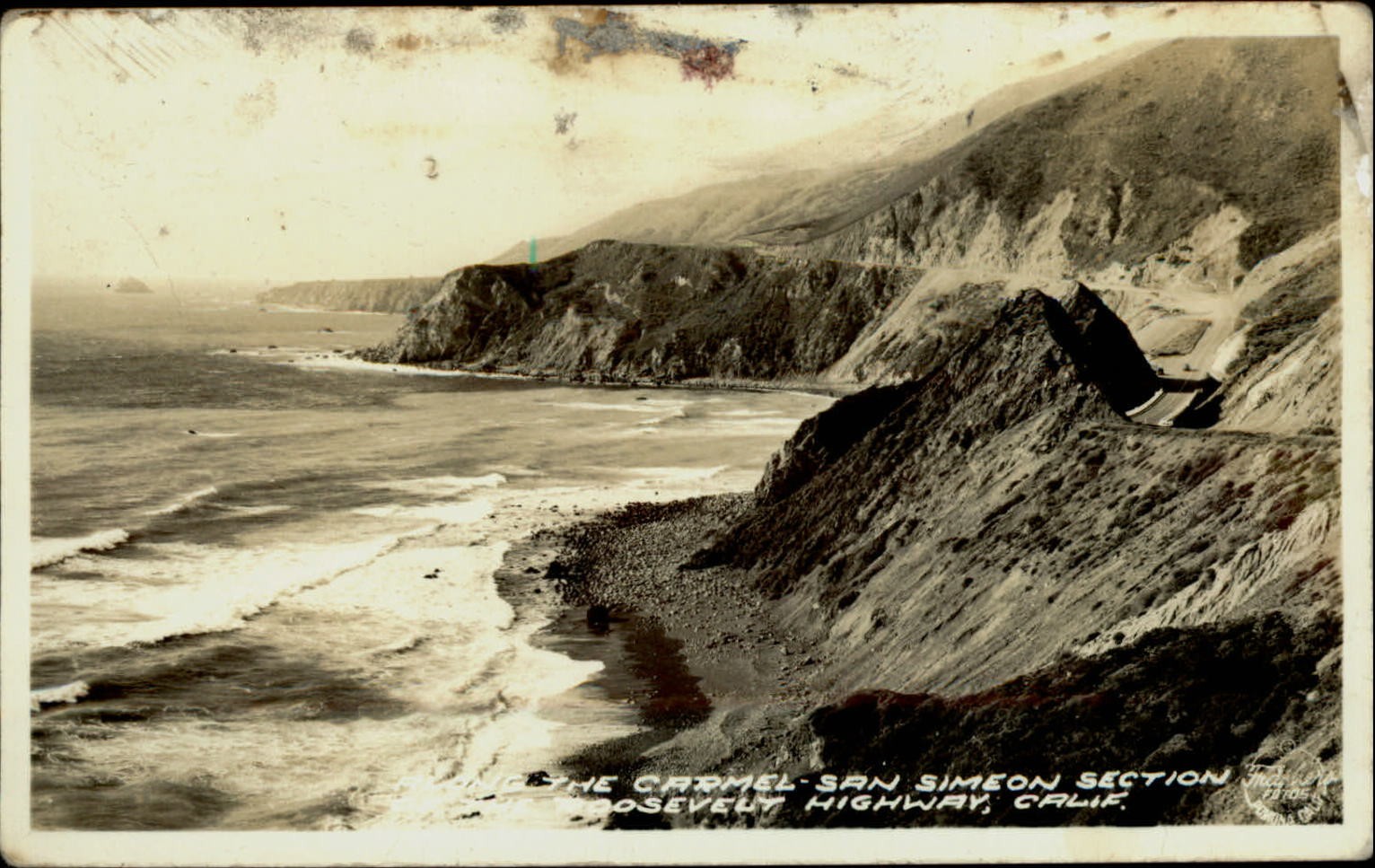 RPPC Carmel California Sam Simeon Section of Roosevelt Hwy real photo postcard