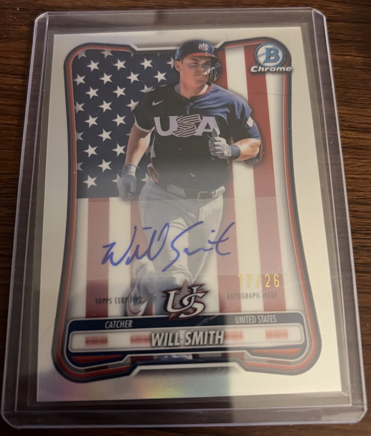 2026 Bowman Chrome Will Smith WBC Flag Auto /26 WBC-19 USA Dodgers 17/26