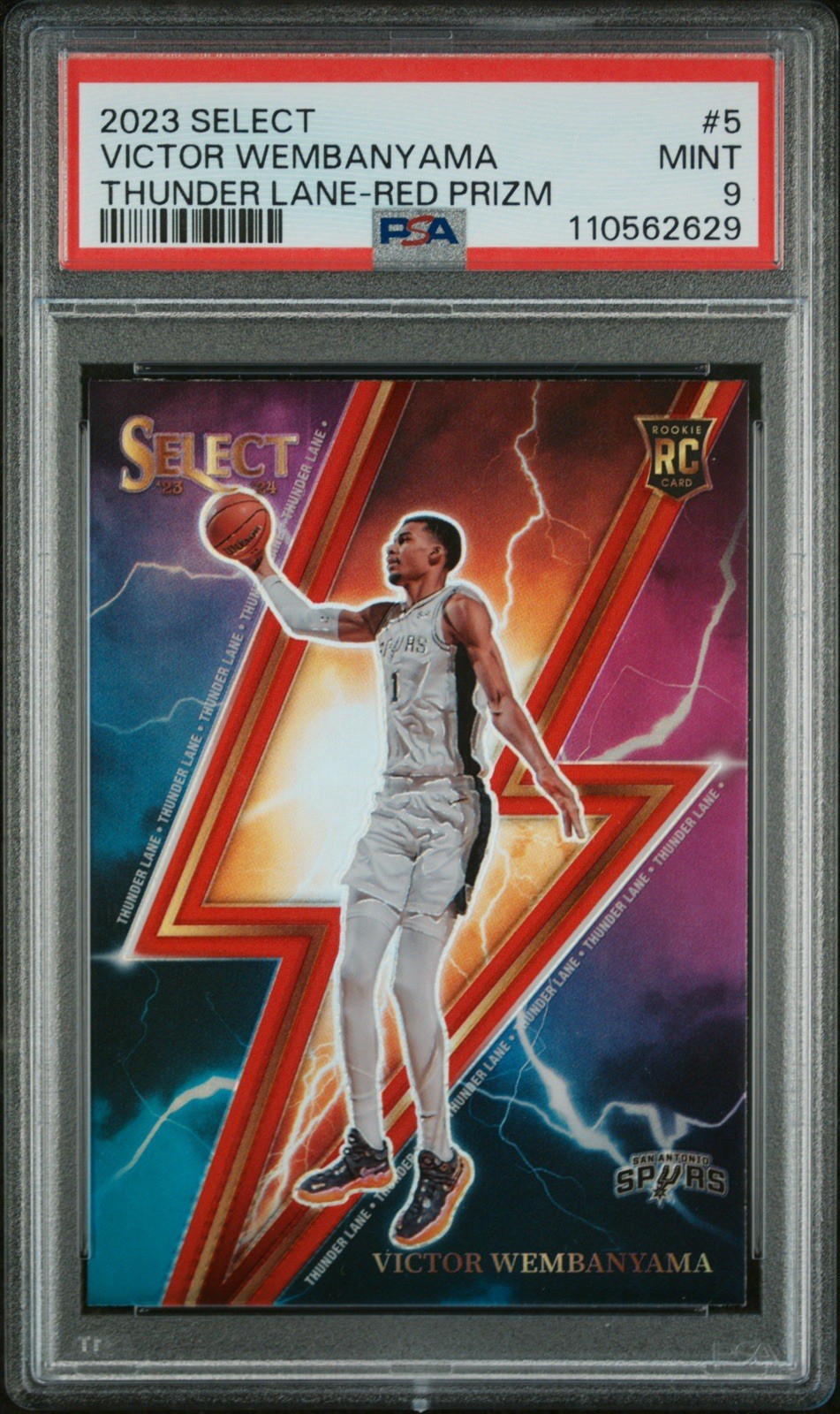 Panini 2023-24 Select Thunder Lane Victor Wembanyama #5 Red Prizm RC PSA 9 Panini 2023-24 Select Thunder Lane Victor Wembanyama #5 Red Prizm RC PSA 9