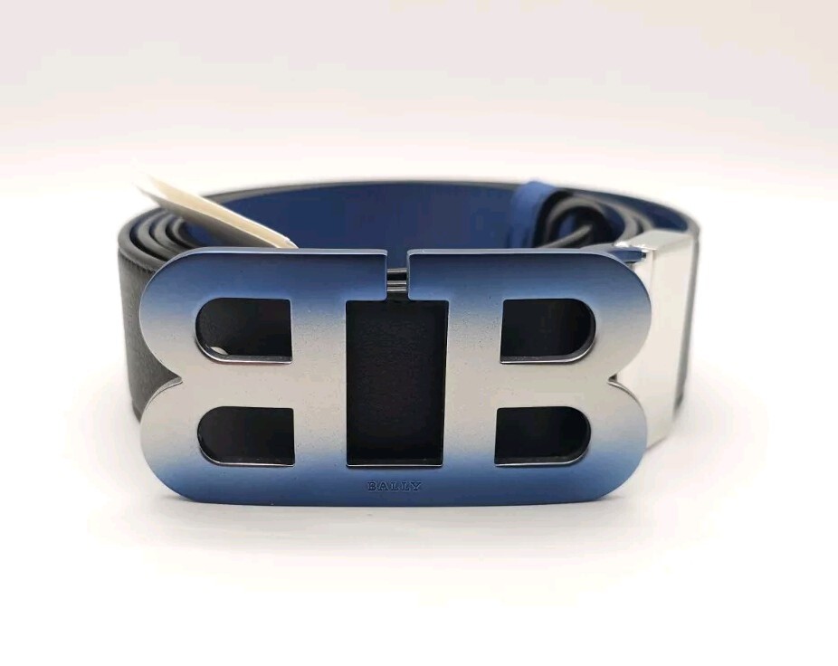 Bally B Chain Mens Leather Adjustable Reversible Belt Black /Neon EU 120 MK24044
