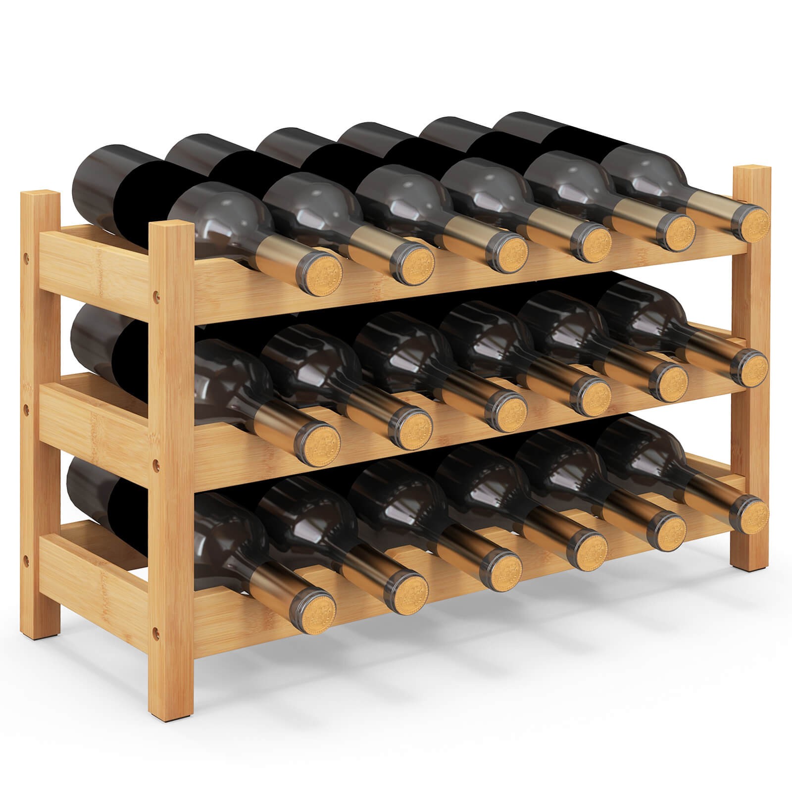 3 Tier 18 Bottle Wine Storage, Cabinet Shelf Bamboo Wine Rack for Wine Lovers