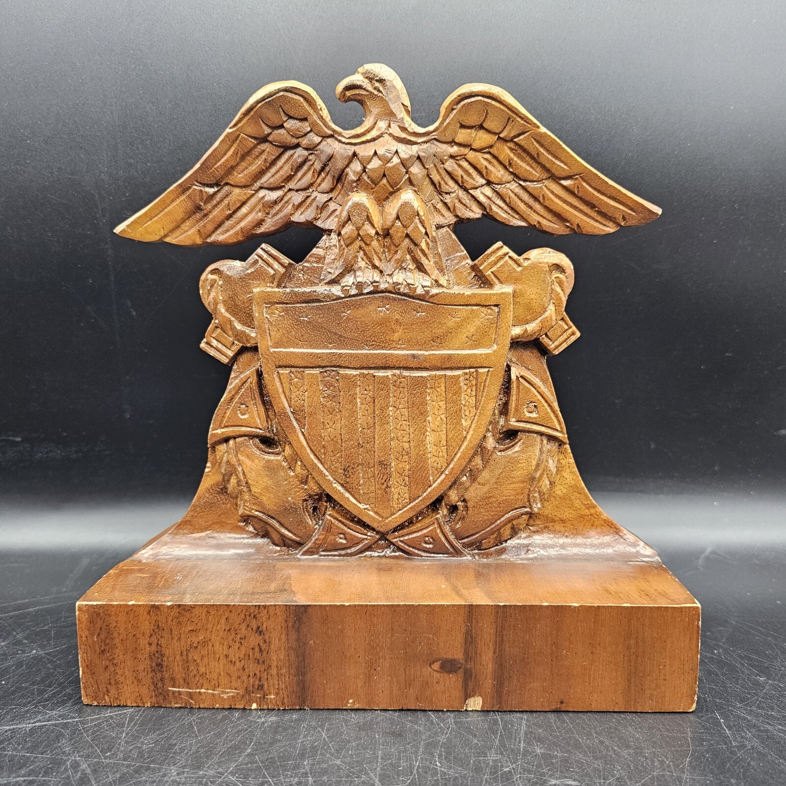 Vtg Hand Carved US Navy Shield Folk Art Vtg Hand Carved US Navy Shield Folk Art