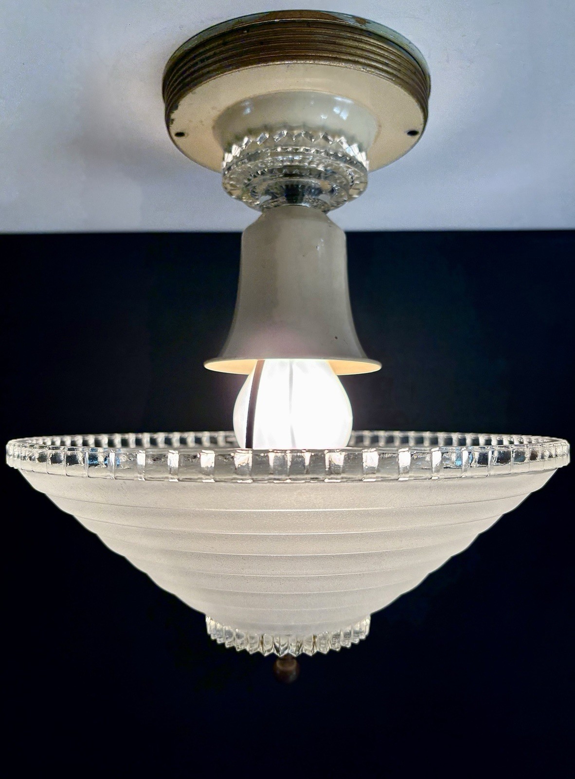 Antique Original 1920s 30s Art Deco Machine Age Gatsby Ceiling Light Fixture Vtg
