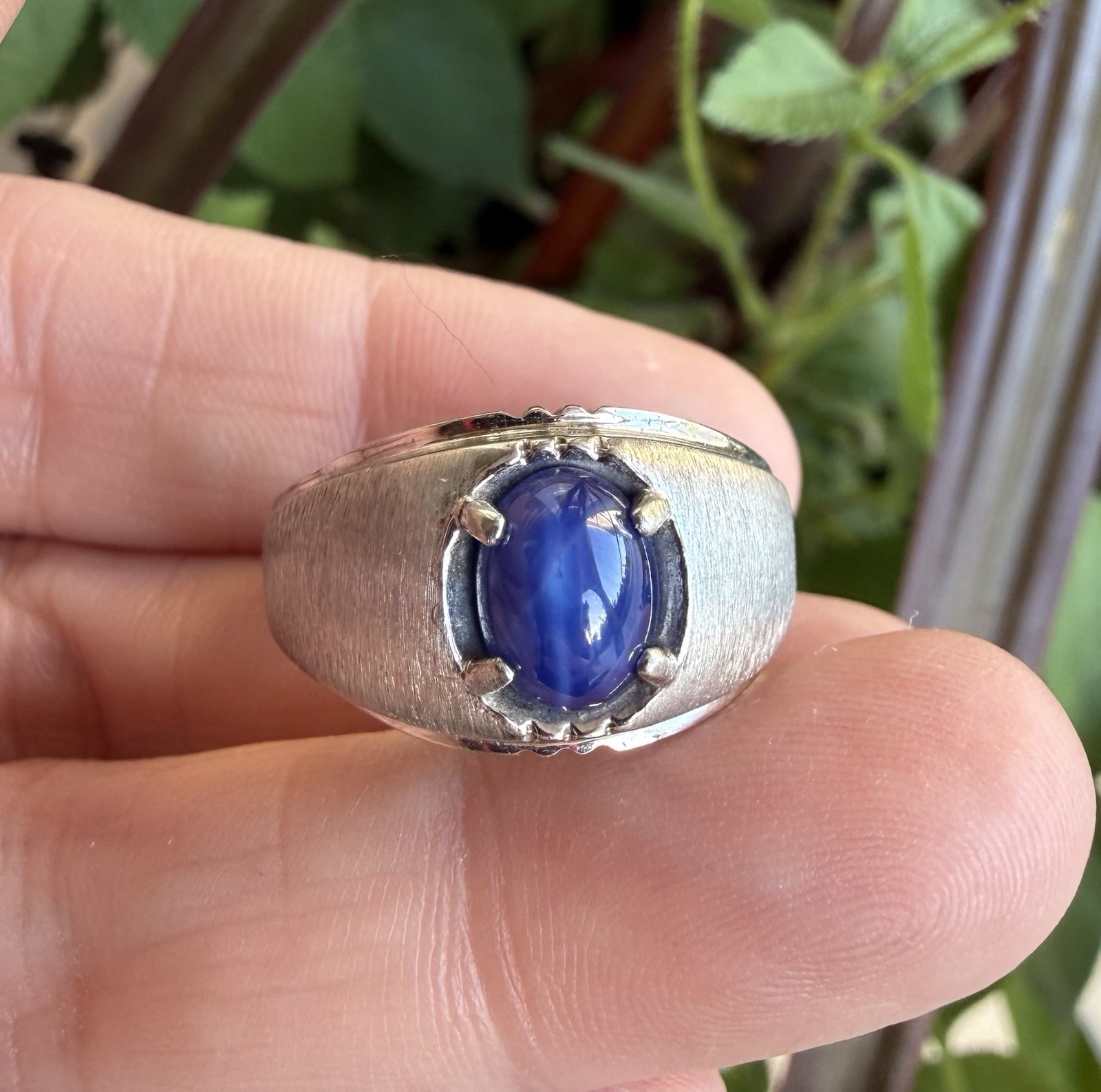 Vintage 10k White Gold Blue Star Sapphire Size 8 Ring 4.8 Gr Fine Jewelry