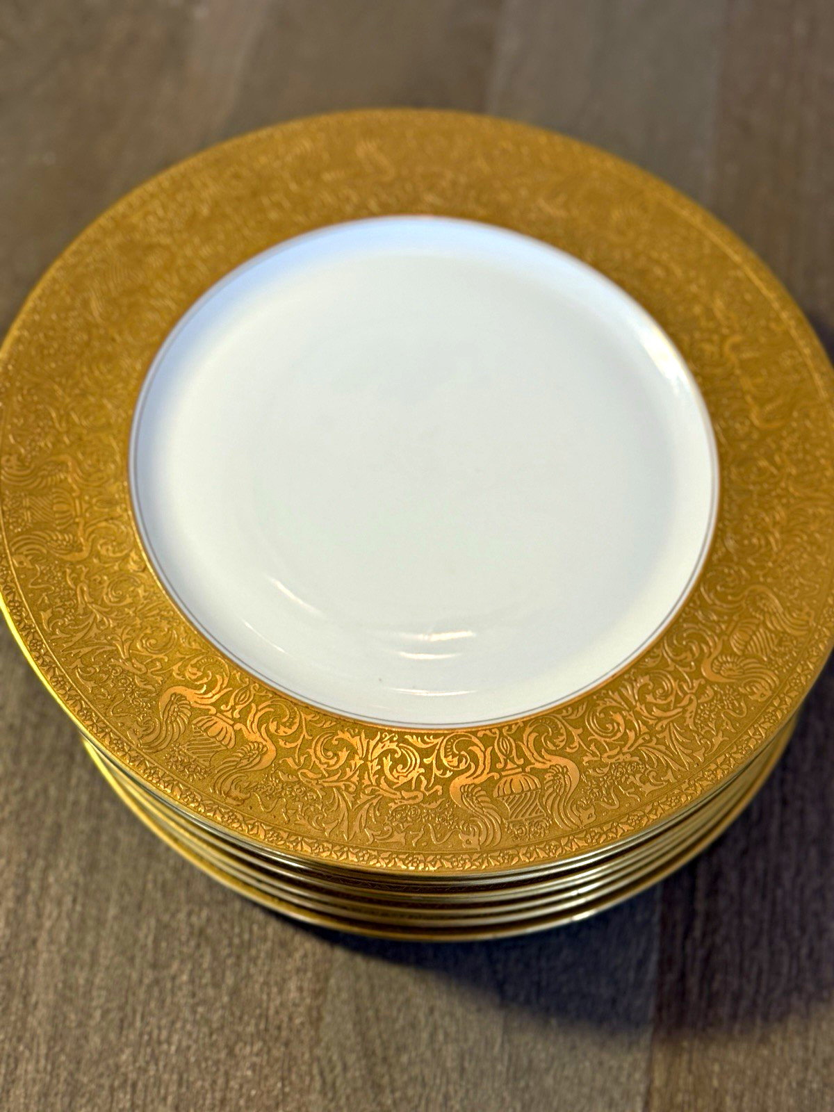 H&C Heinrich & Co Selb Bavaria Gold Encrusted Dinner Plate 10.75’’ SET 7
