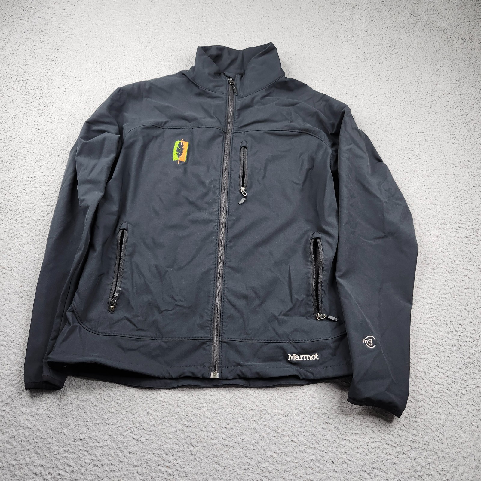 Marmot M3 Softshell Windbreaker Jacket Mens Large Black Poly Stretch Full Zip