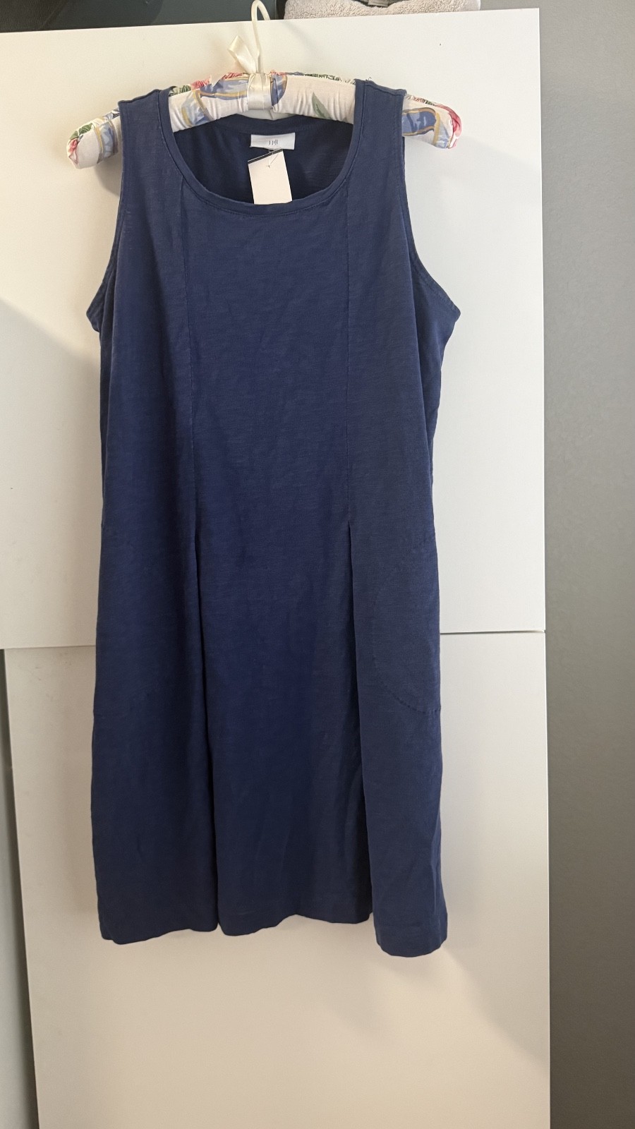 J. Jill Blue 100% Cotton Slub Sleeveless Midi Dress with Pockets