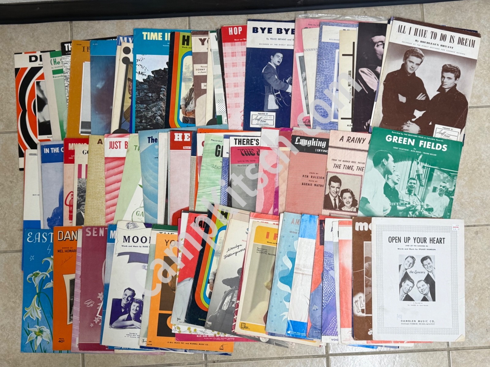 Lot of 100 Vintage Sheet Music Mid-Century Pop Rock Country Movie 1950s-60s Art