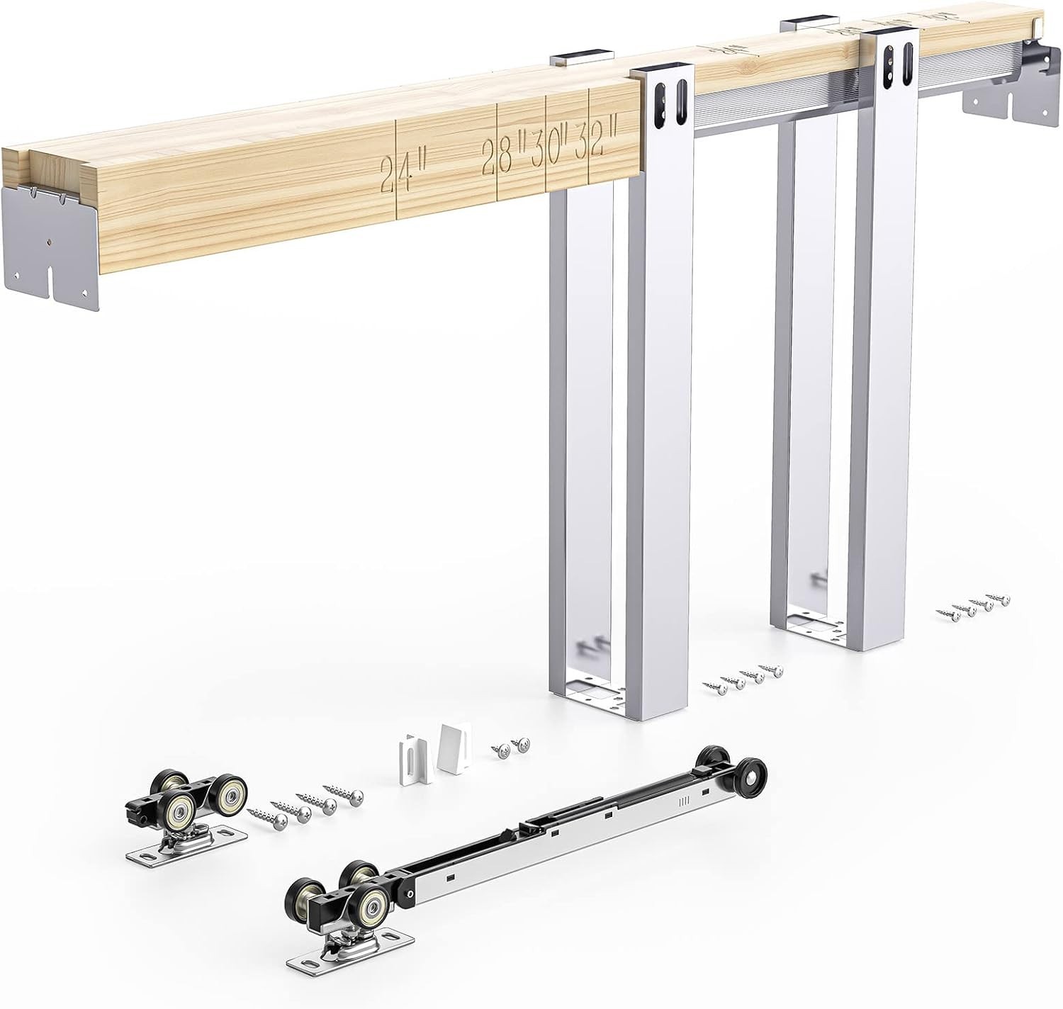36x80in Pocket Door Frame Hardware Kit with Two-Way Soft Close Mechanism for 2X4