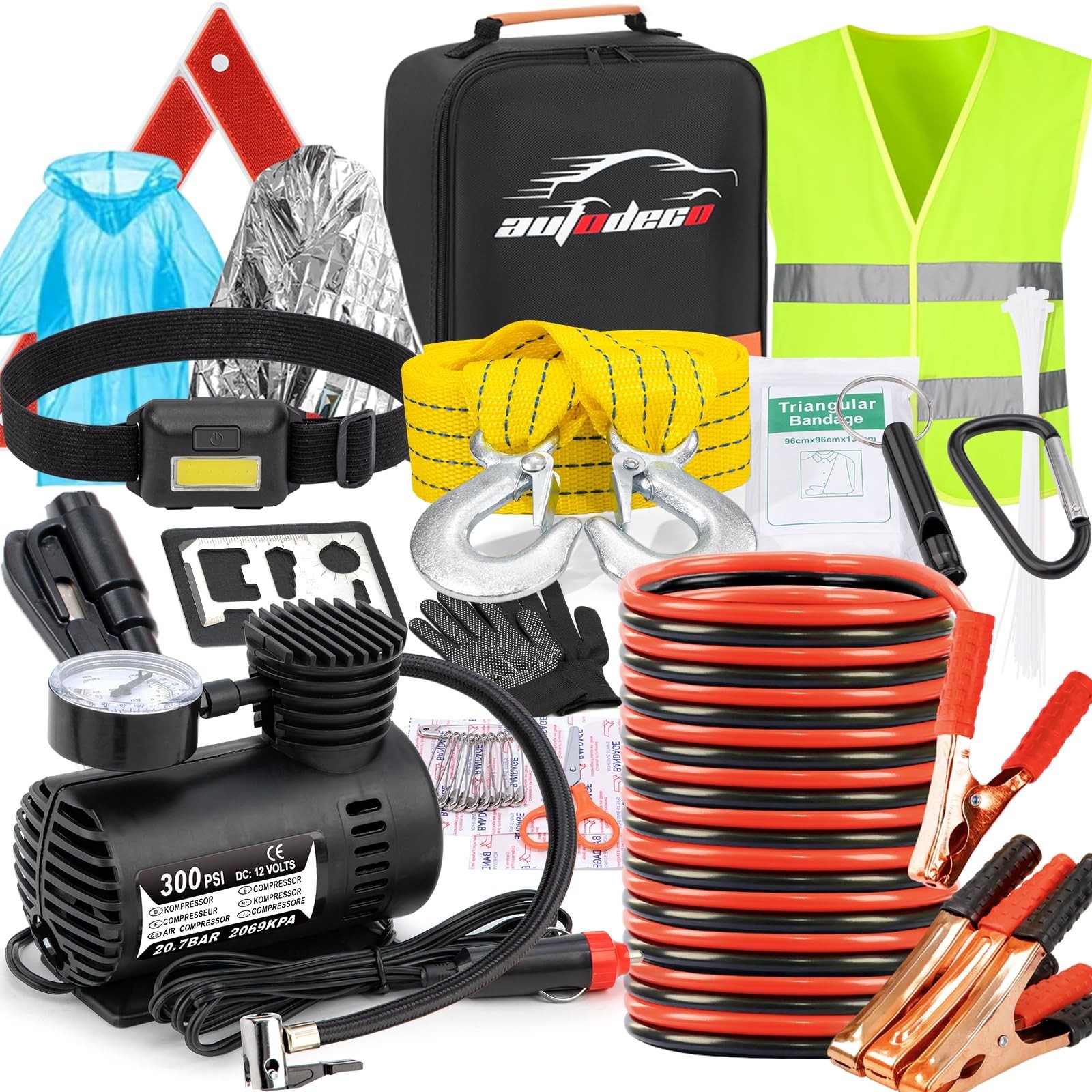 AUTODECO Car Roadside Emergency Kit, Car Safety Kit Portable Vehicle Kits for Em AUTODECO Car Roadside Emergency Kit, Car Safety Kit Portable Vehicle Kits for Em