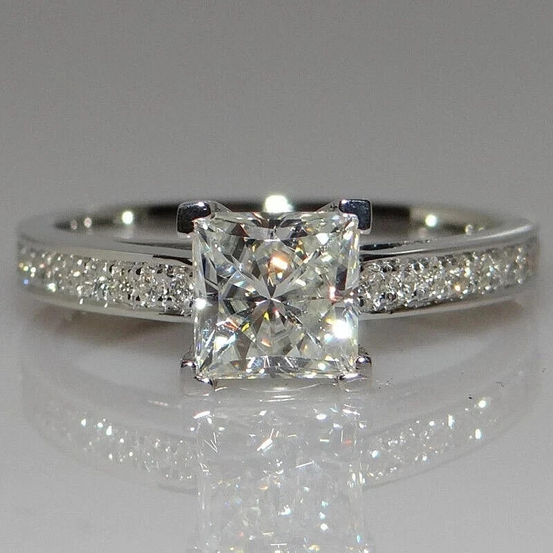 3.25 Ct Princess Cut Lab Created Diamond Wedding Ring 14K White Gold