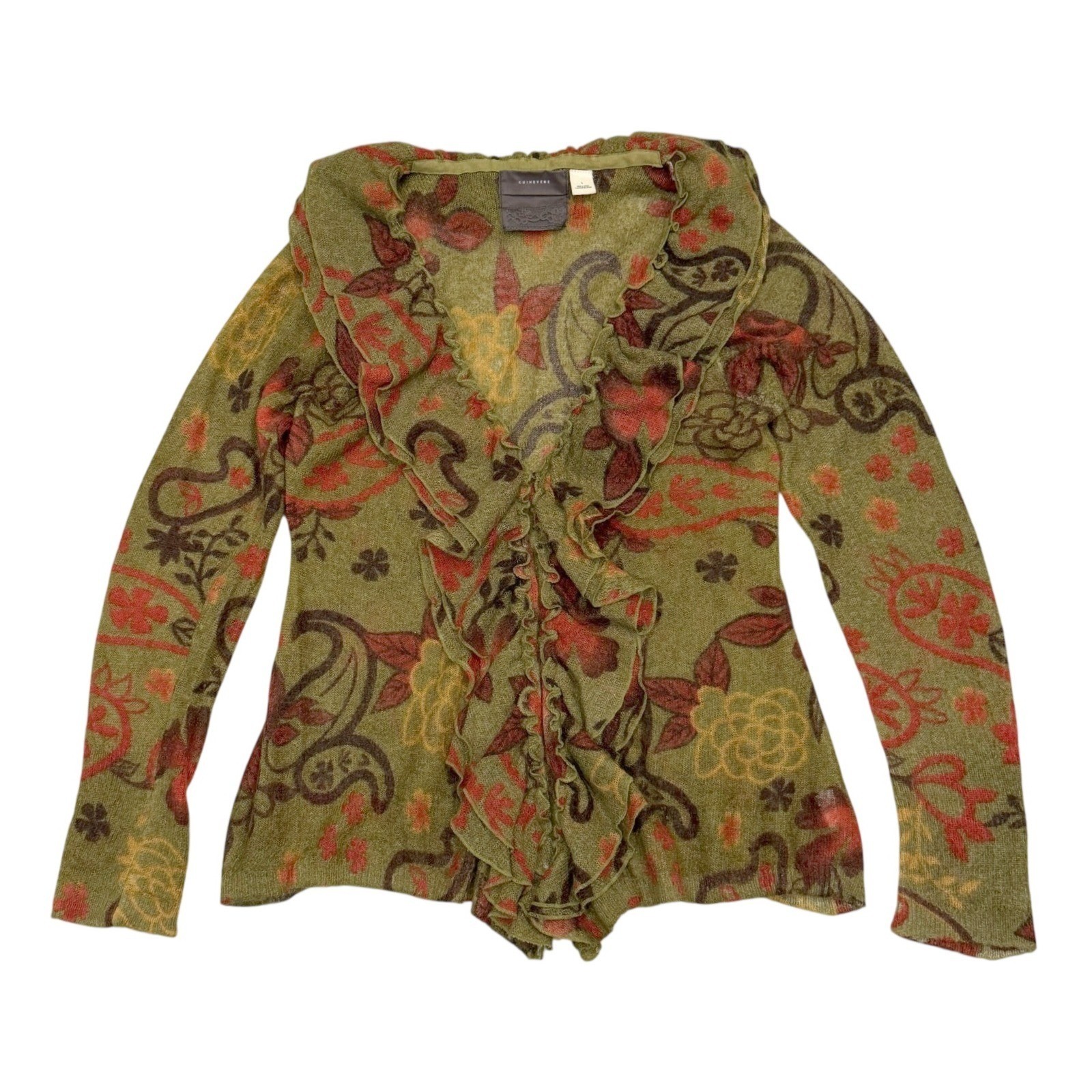 Vintage Anthropologie Guinevere L Mohair Wool Ruffle Floral Whimsigoth Cardigan Vintage Anthropologie Guinevere L Mohair Wool Ruffle Floral Whimsigoth Cardigan