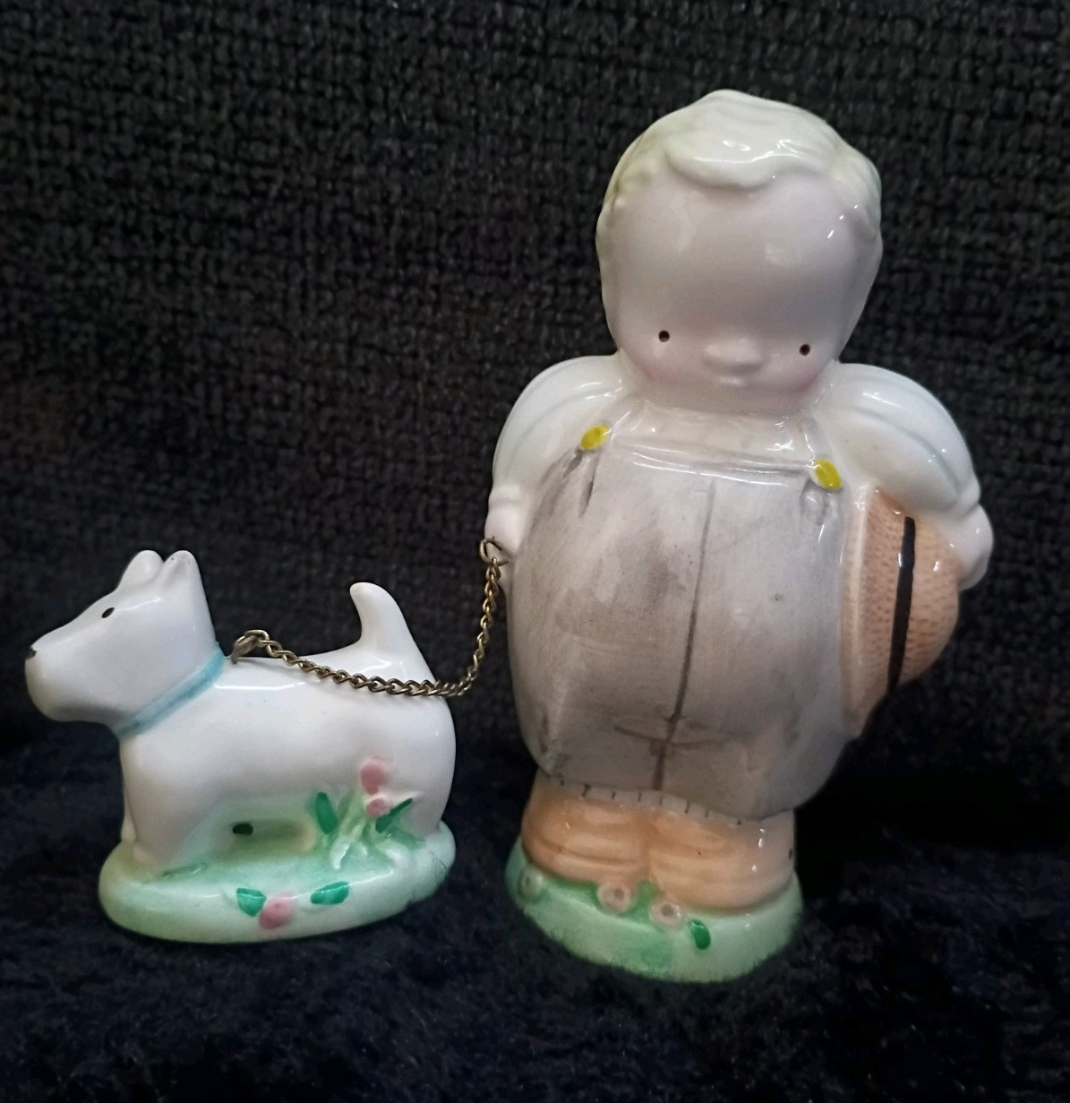 HTF Vintage Michel And Co Matthew The Boy With Leashed Dog Figurines HTF Vintage Michel And Co Matthew The Boy With Leashed Dog Figurines