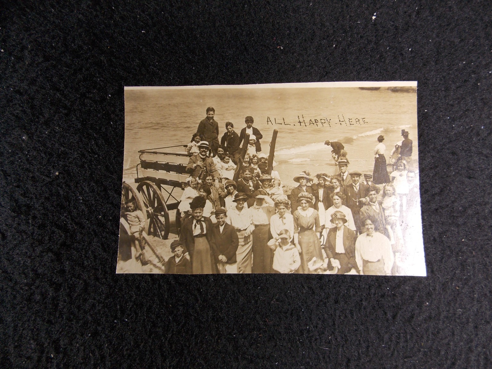 Vintage RPPC Postcard Large Group on Wagon on Beach All Happy Here Vintage RPPC Postcard Large Group on Wagon on Beach All Happy Here