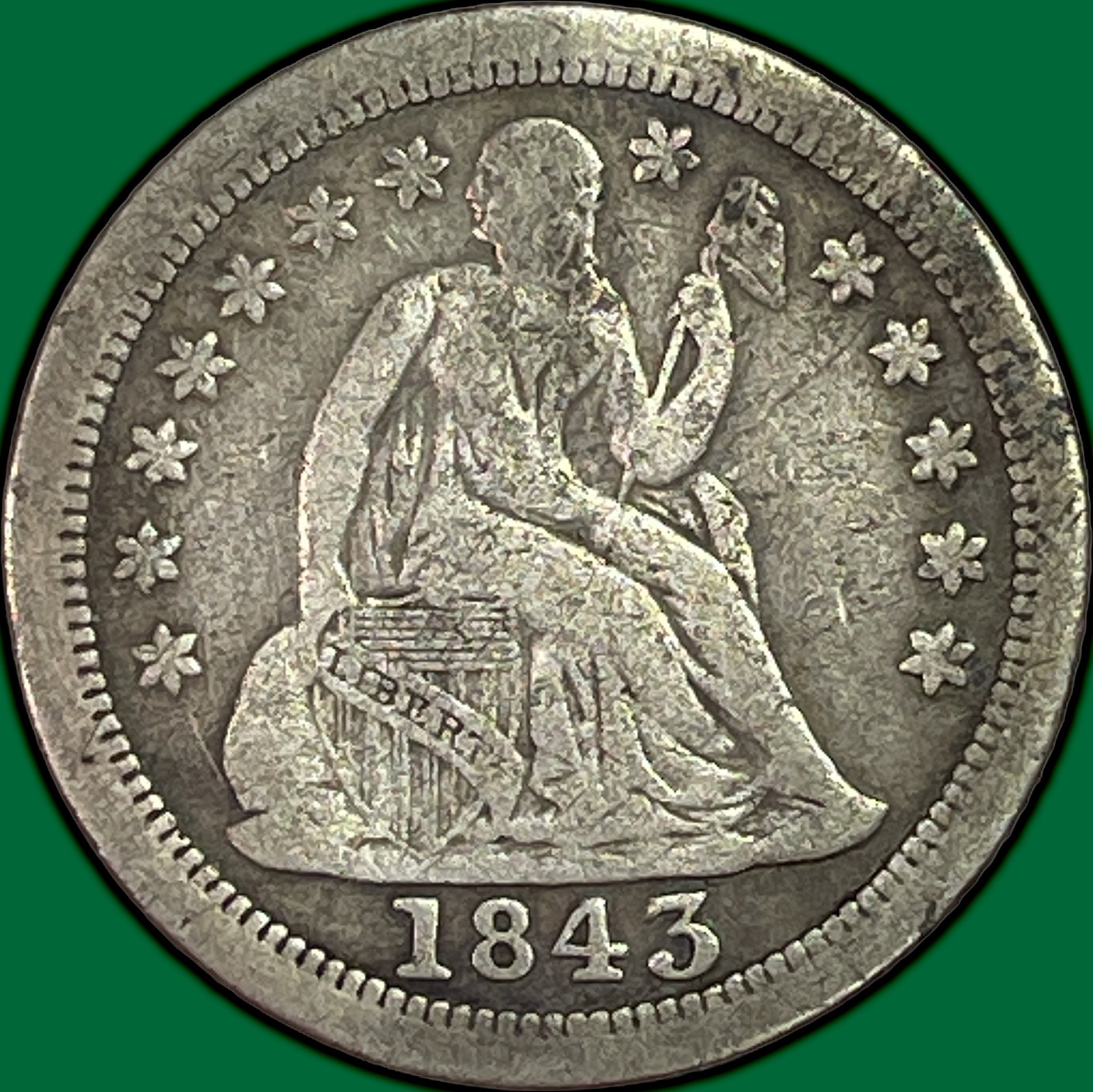 1843-O Seated Liberty Dime Very Fine VF Coin, Old Cleaning #46429