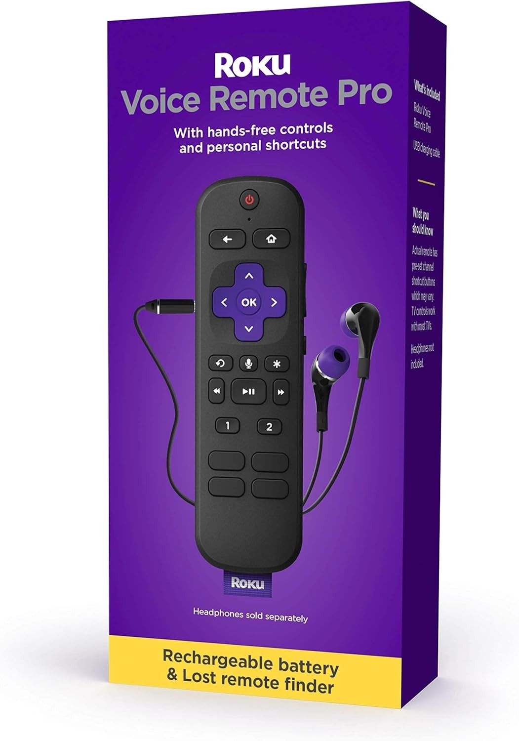 Roku Voice Remote Pro - Rechargeable Voice Remote with Headphone Jack and Finder