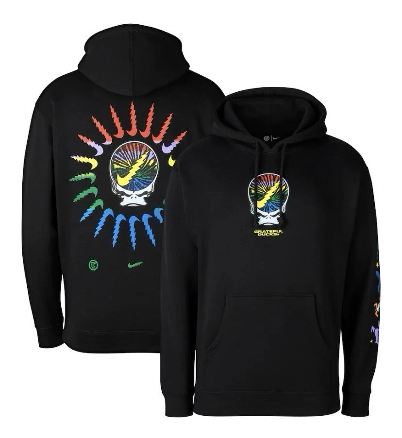 Sz Large Men - Nike Oregon Ducks Grateful Ducks Rainbow Spiral Black Hoodie RARE