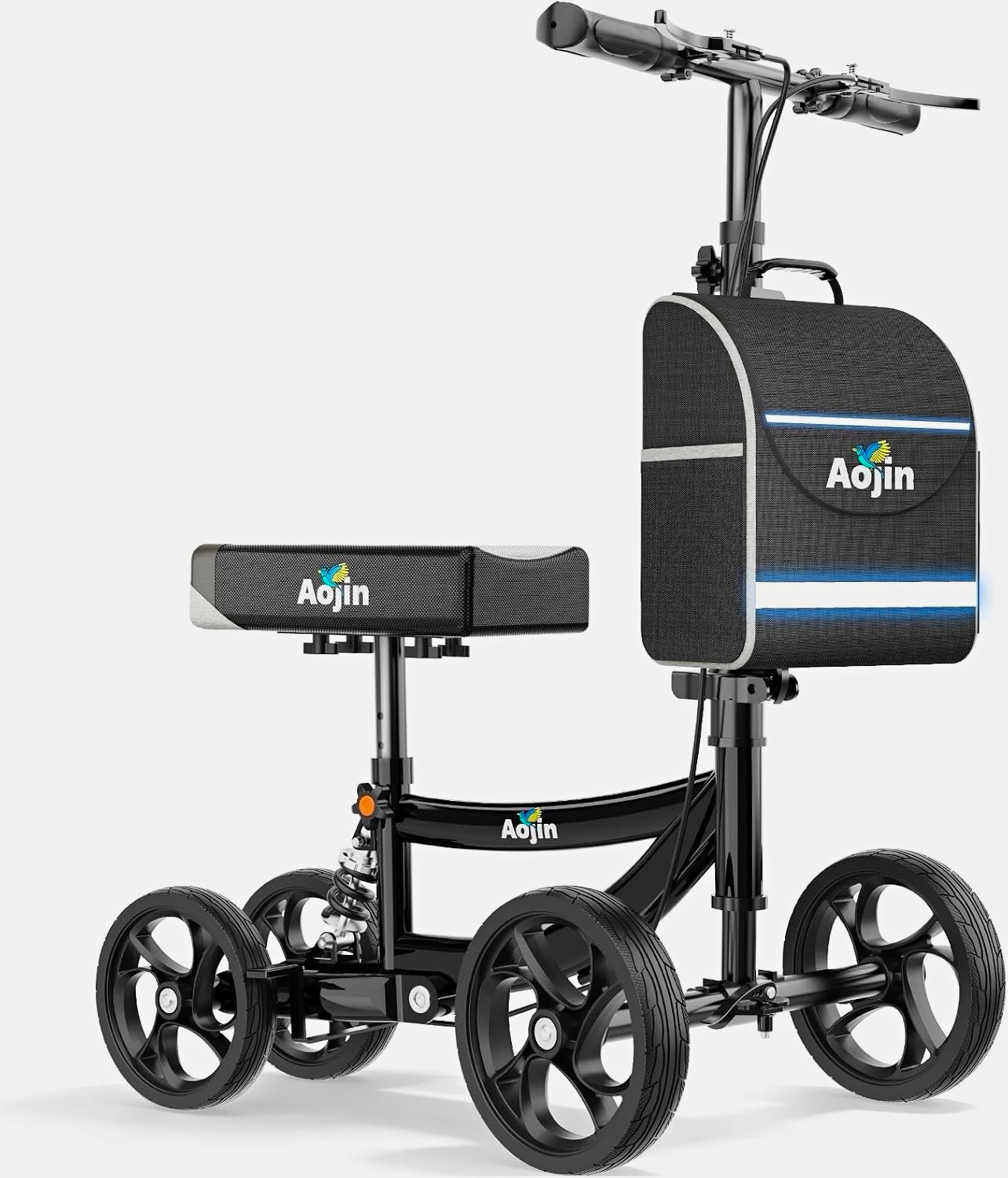 Aojin Foldable Adjustable Height 4-Wheel Walker, 300 lb Capacity, Black
