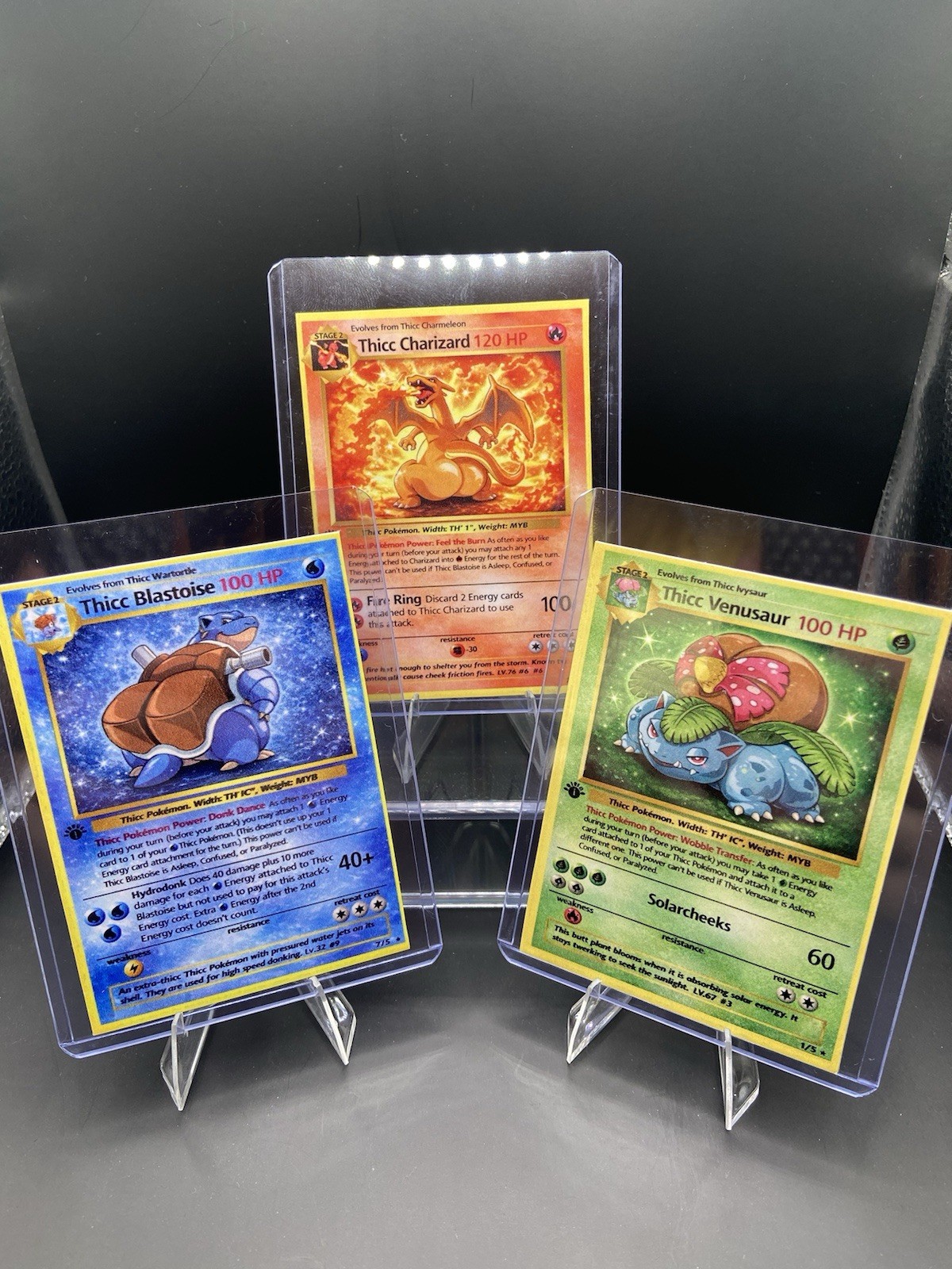 Pokémon Starter Trio Parody Cards – Thicc Charizard Blastoise Venusaur /Set of 3
