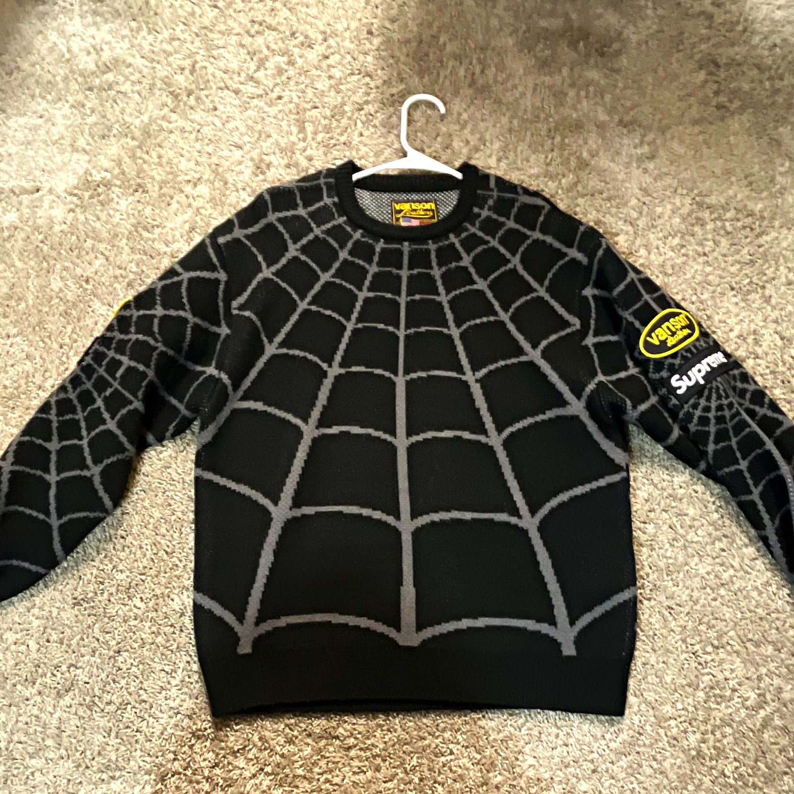 Supreme x Vanson Spider-Man Spiderweb Jacquard Knit Crewneck Sweater M