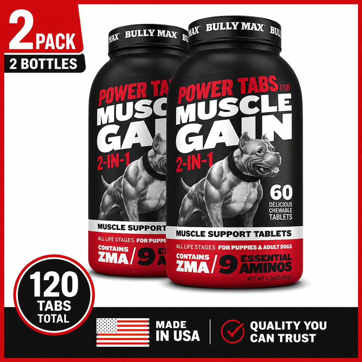Bully Max Power Tabs Dog Muscle Gain Supplement Training & Recovery Support Bully Max Power Tabs Dog Muscle Gain Supplement Training & Recovery Support