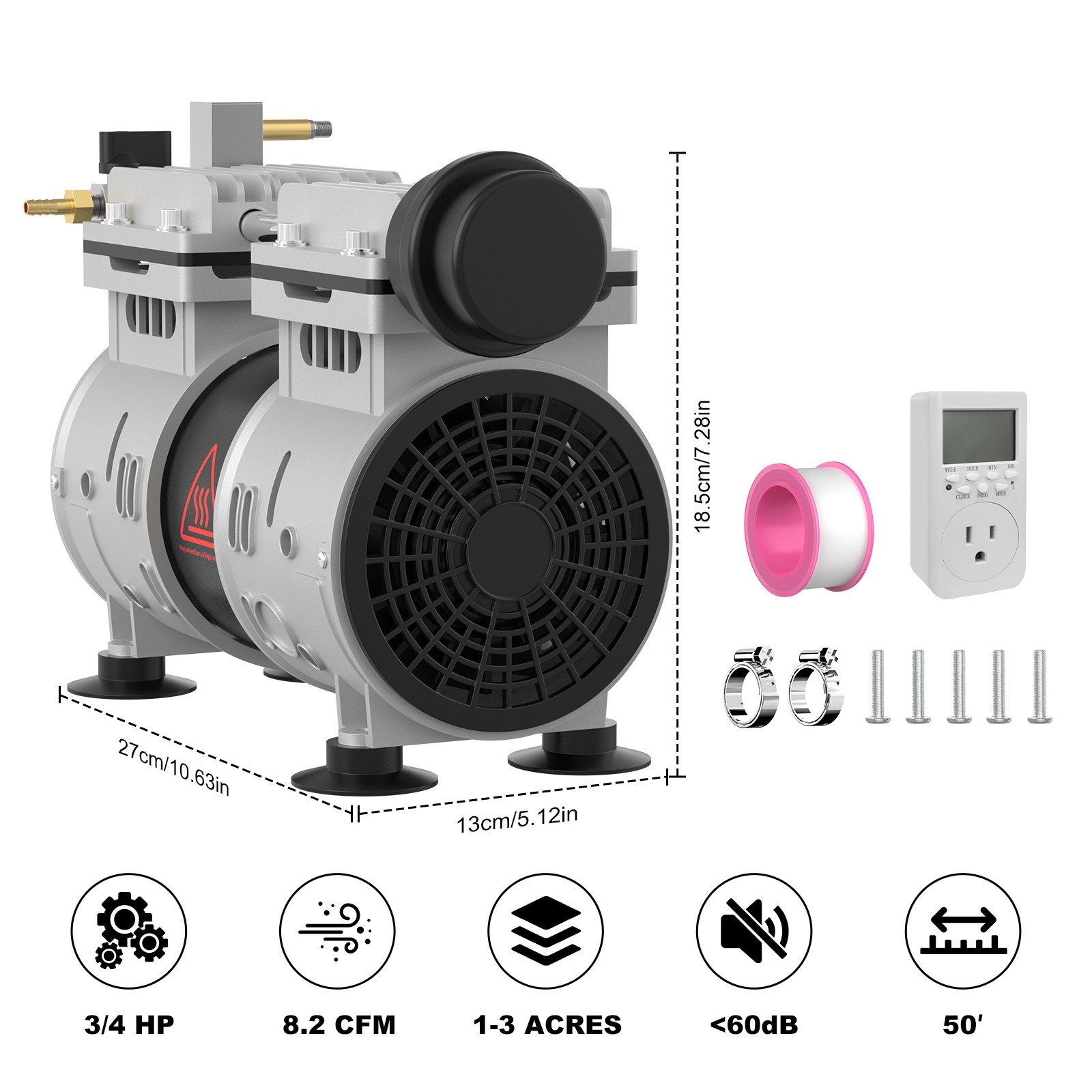 AZZUNO 550W 8.2CFM Pond Aerator Pond Lake Pool Air Pump Powerful Hydroponic