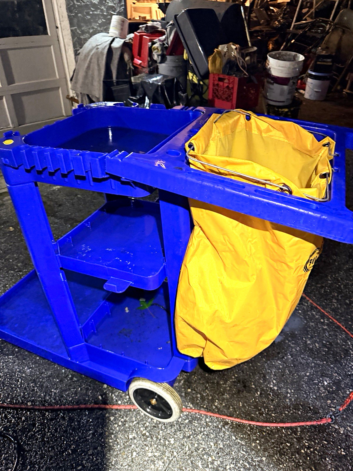 Simpli-Magic Janitor Cart w/ Yellow Bag, Shelves & Dividers, Storage Bins