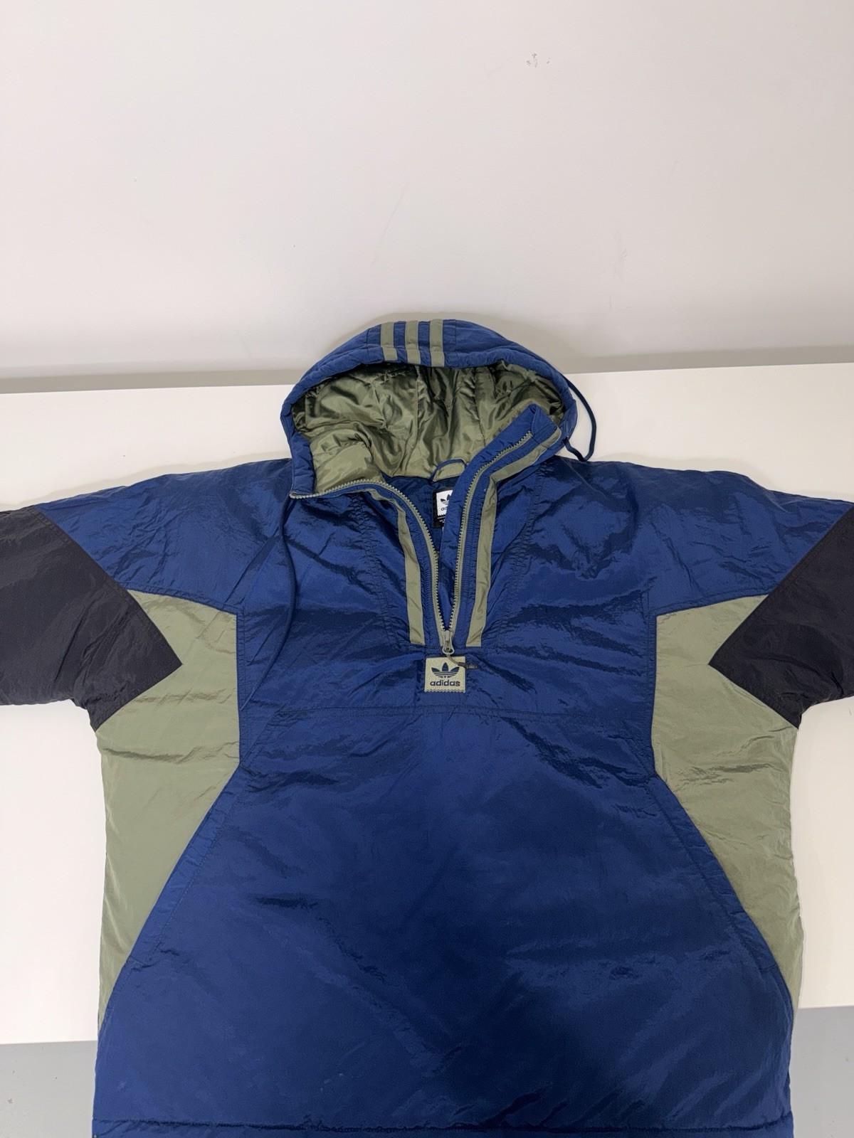 Vintage Adidas 90s Anorak Jacket Mens S Blue Green Trefoil Hooded Pullover