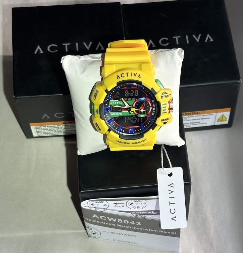 NIB Activa Vord X Invicta Digital Men’s 49mm Working Watch Yellow ACW8043-005