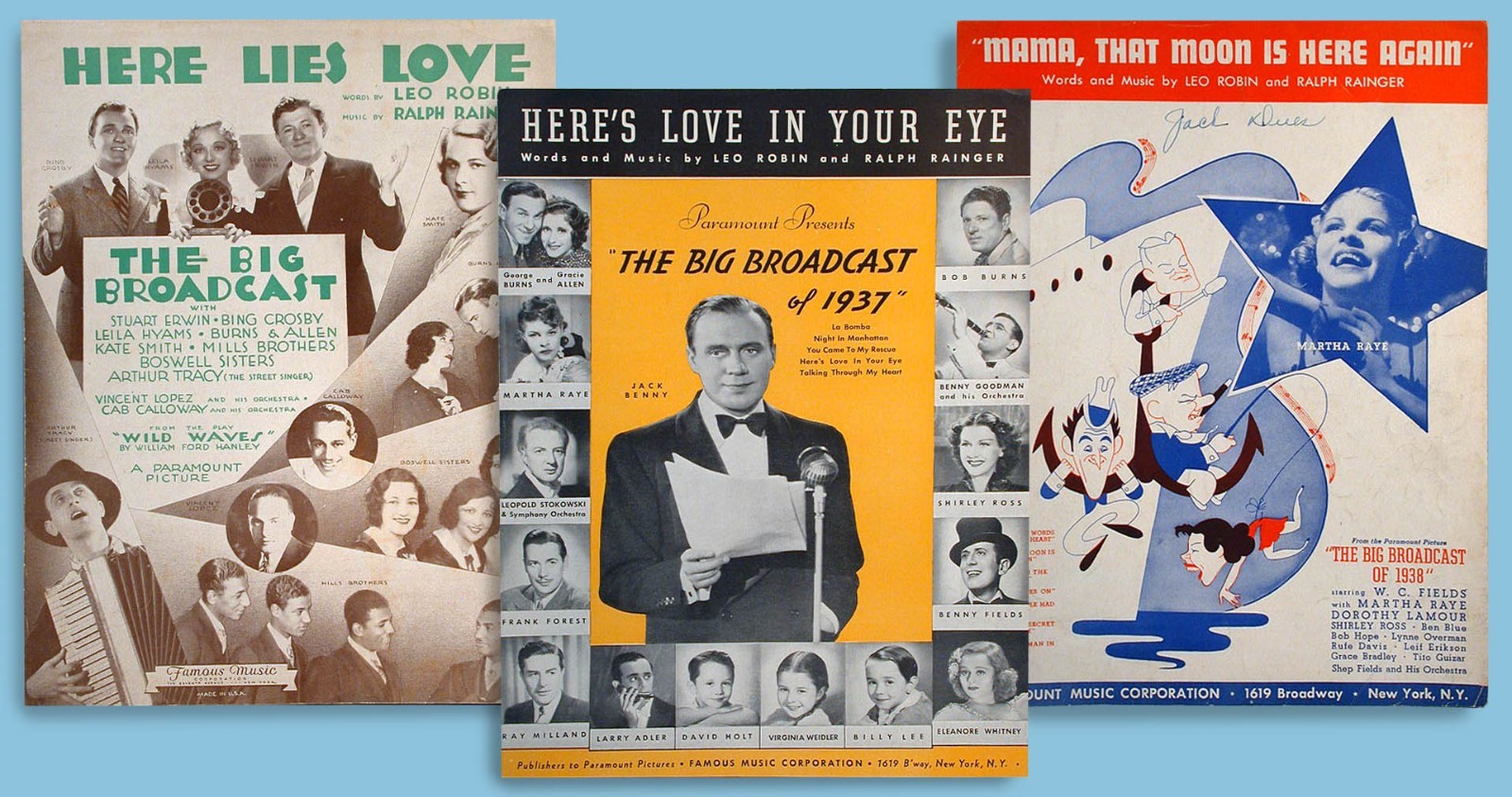 Big Broadcast of 1932 + 1937 + 1938 3 Pieces of Original Movie Sheet Music