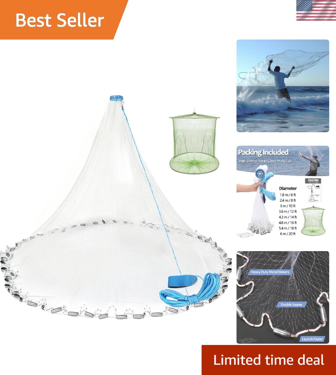 Effortless 9ft Fishing Cast Net with Easy Throw Design & Quick Sink Technology