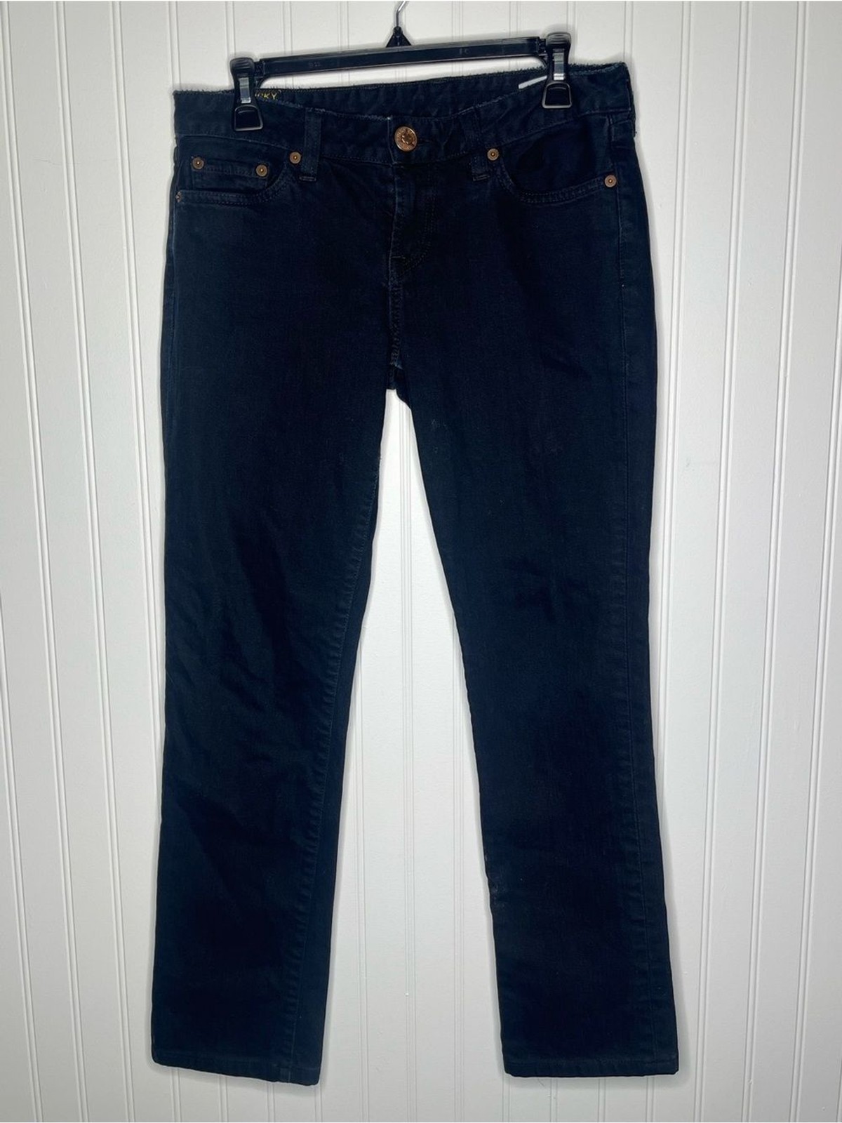 Lucky Brand Women\'s Lola Straight Leg Black Denim Aged Vintage Jeans Mid Rise