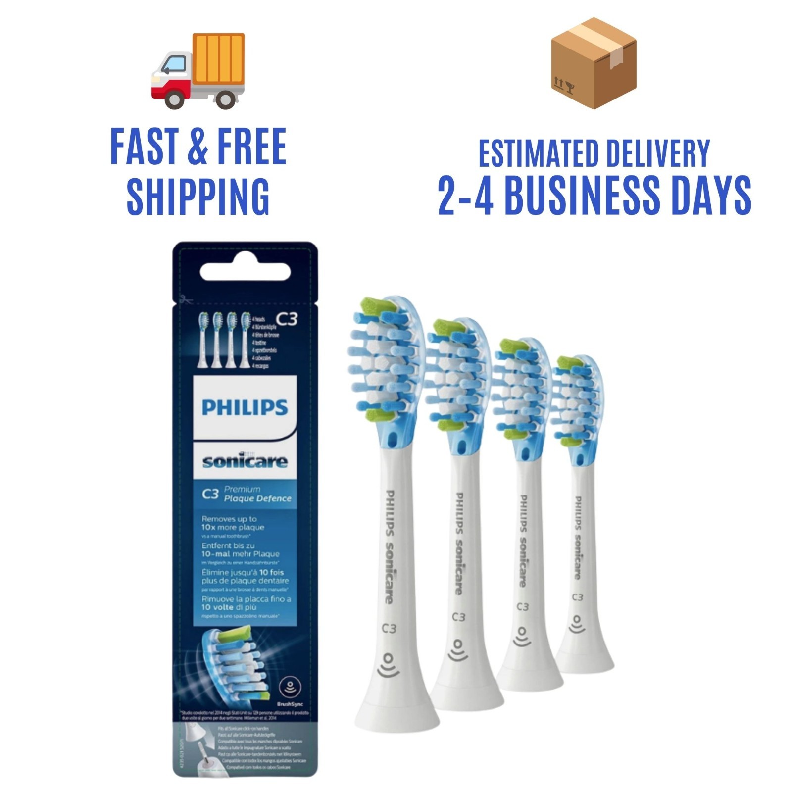 Philips Sonicare C3 Premium Plaque Control Brush Heads 4 Pack White HX9044/17