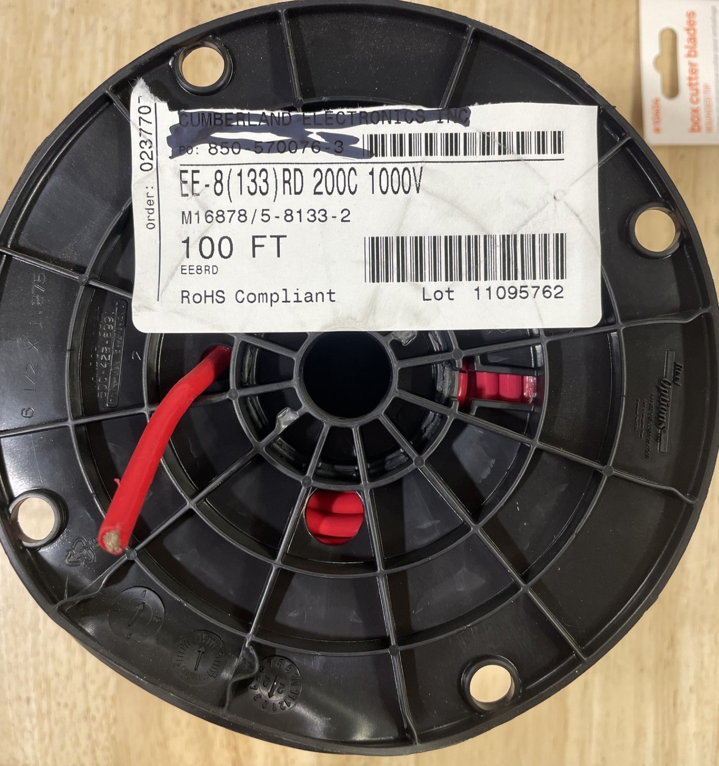 Anixter M16878/5-8133-2 Wire, Type EE, 133/29, 8 AWG, 200C 1000V, Red, 100 ft. Anixter M16878/5-8133-2 Wire, Type EE, 133/29, 8 AWG, 200C 1000V, Red, 100 ft.