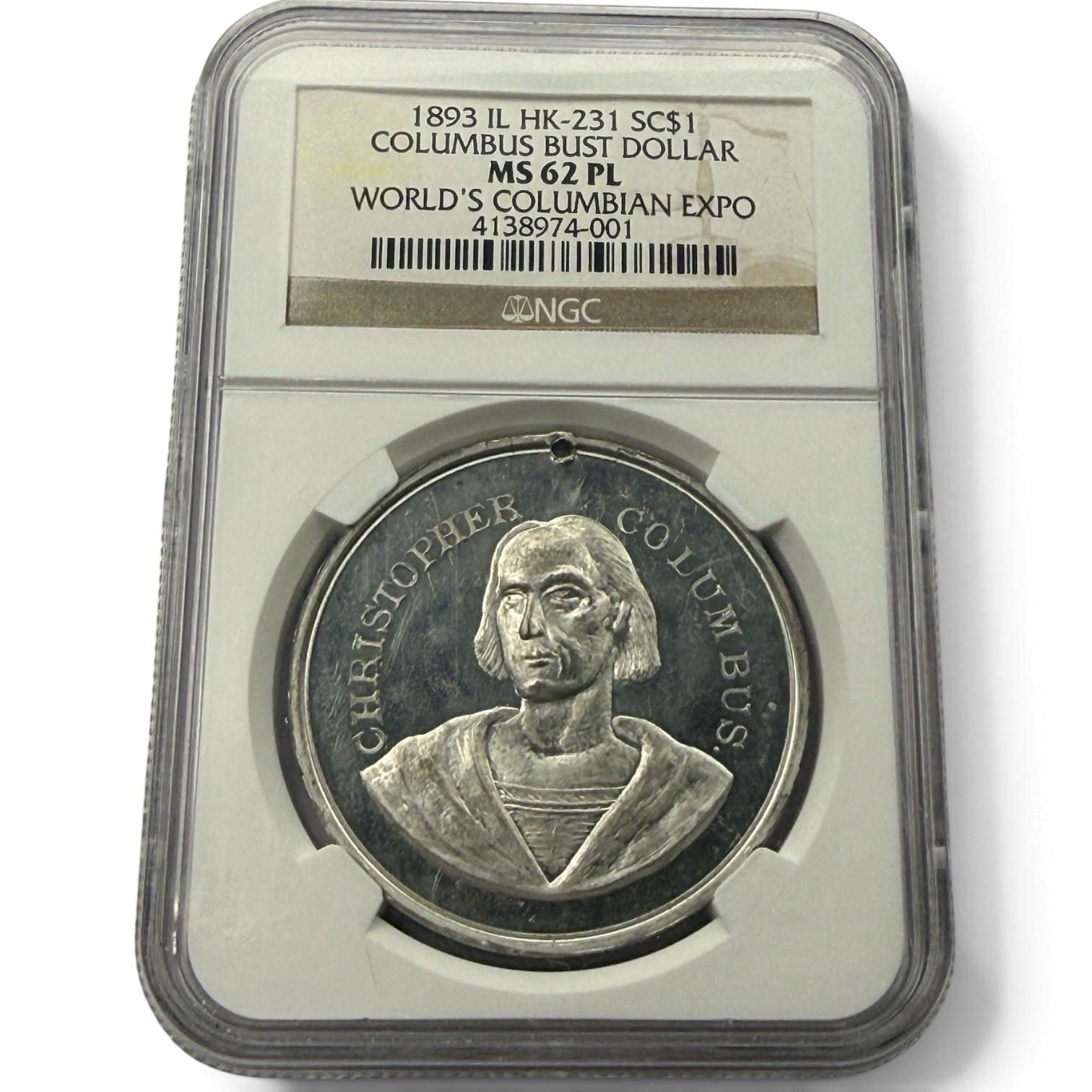 1893-CHICAGO COLUMBIAN EXPO COLUMBUS BUST, HK-231, NGC MS 62PL, Only 1 Finer