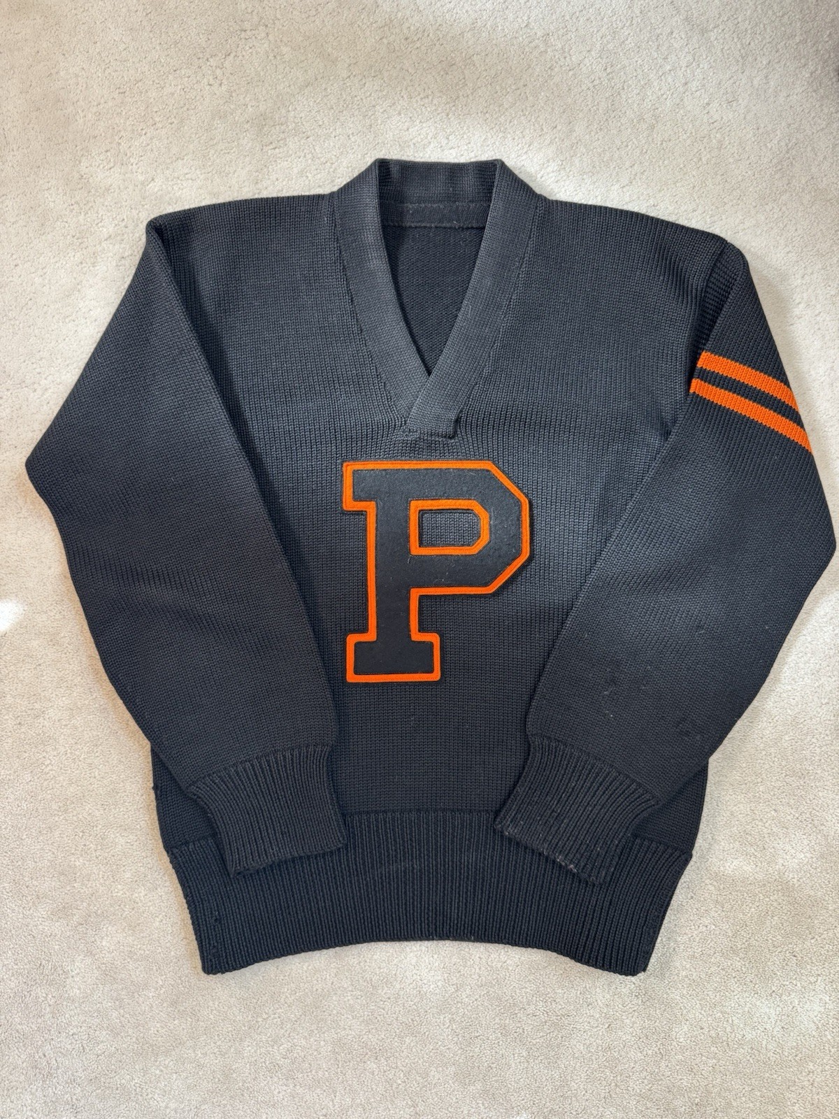 Vintage ~1940s Princeton University Knit Letter Sweater Black And Orange Men’s M