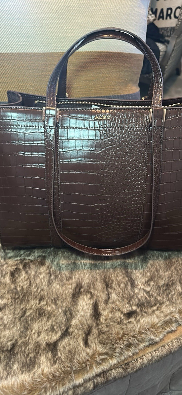 Aldo Women\'s Nine To Five Handbag Brown Croc. New W/Tags Aldo Women\'s Nine To Five Handbag Brown Croc. New W/Tags