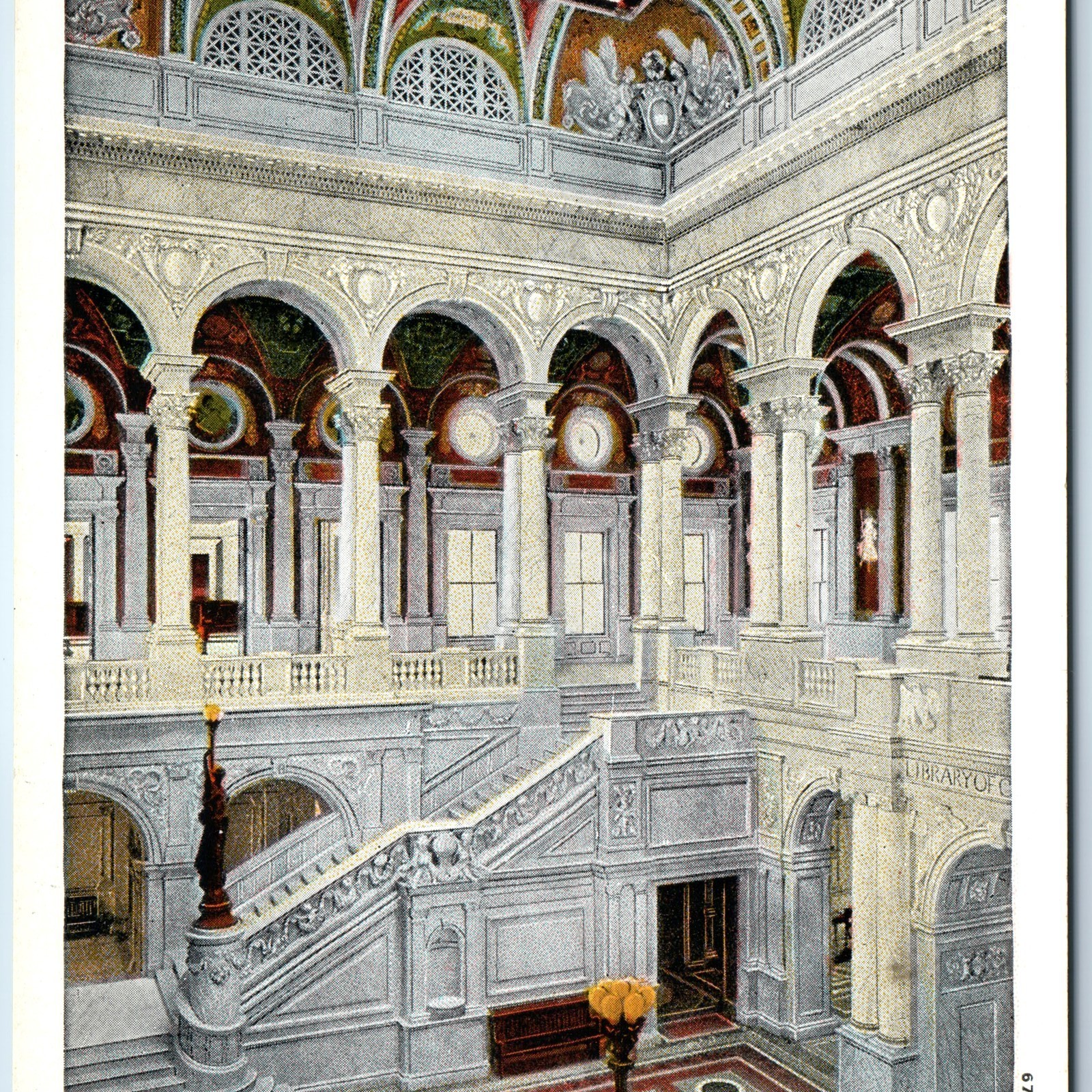 c1910s Washington, DC Library of Congress Entrance Hall Interior Postcard Litho