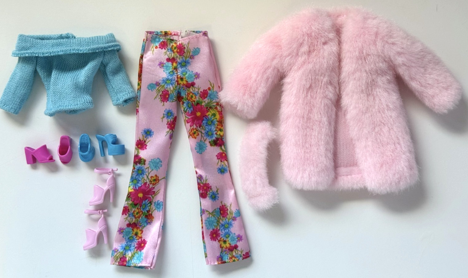 VTG ODD LOT BARBIE PINK COAT #68650 FLARED PANTS TOP SHOES