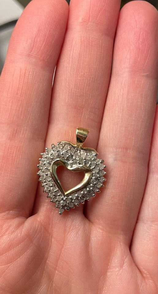 vintage 10k yellow gold double row diamond heart pendant