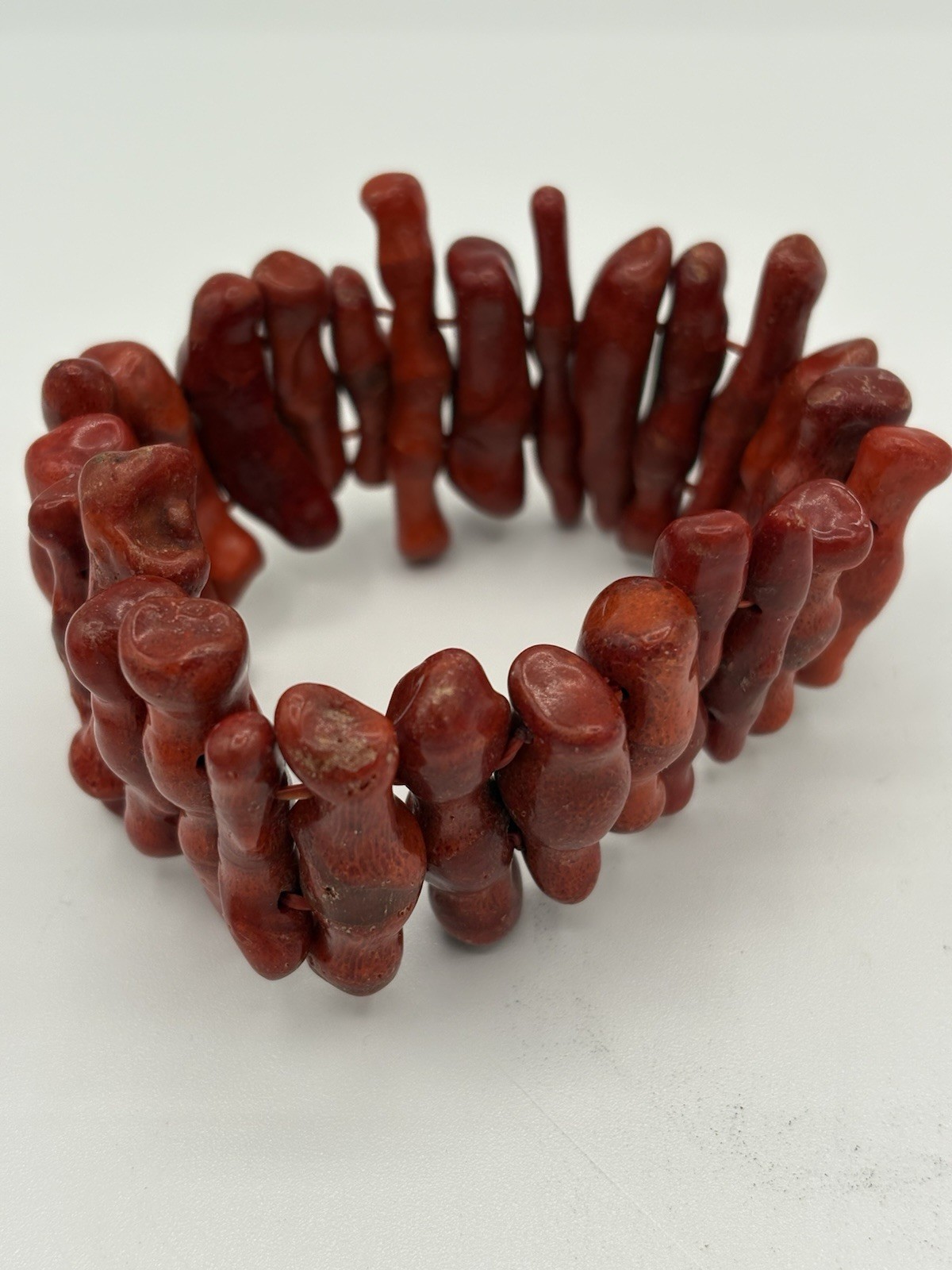 Vintage Red Coral Branch Stretch Bracelet 56.5g Chunky Statement Jewelry