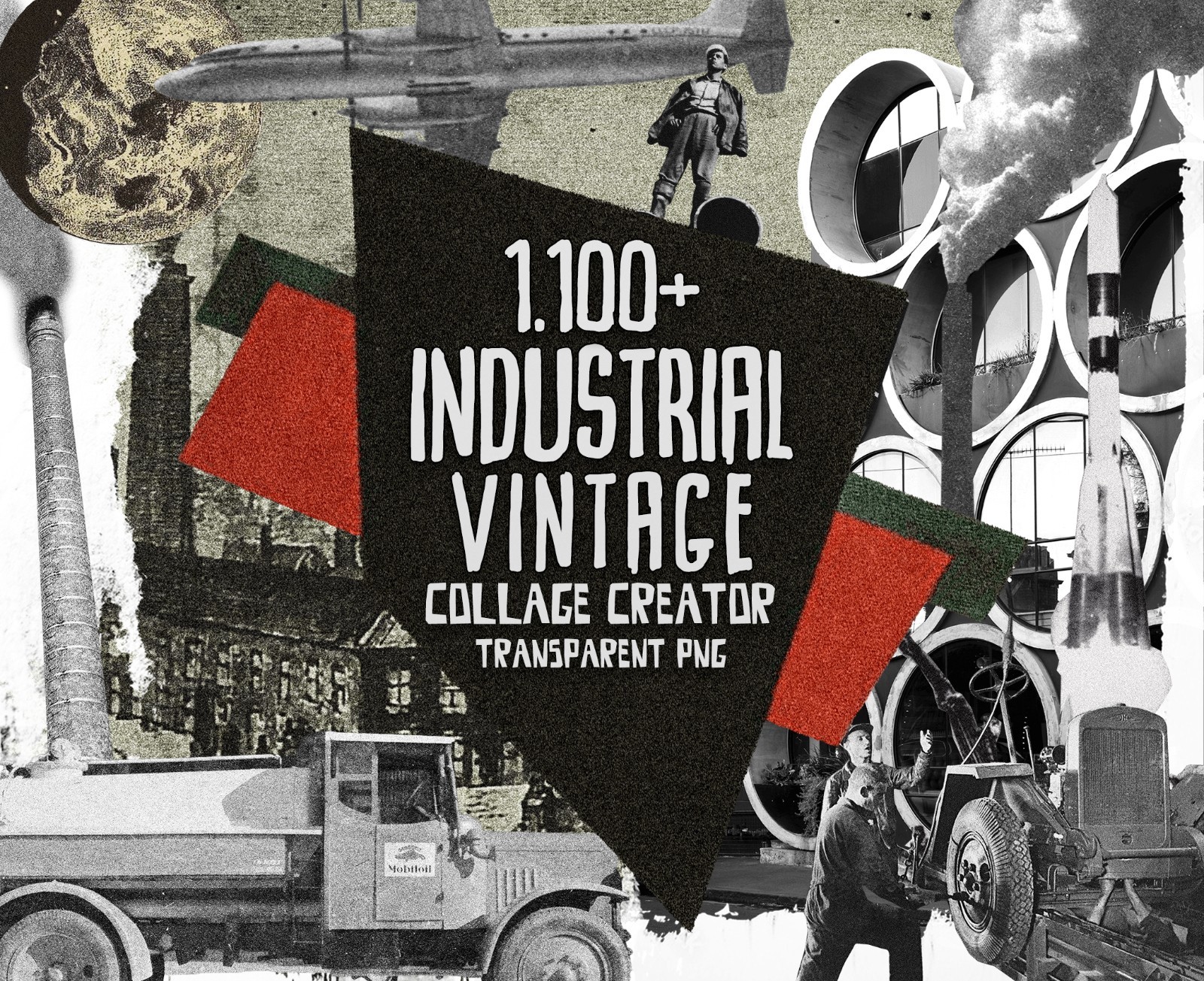 Industrial Vintage Collage Creator Kit PNG, Steampunk Scrapbook Clipart